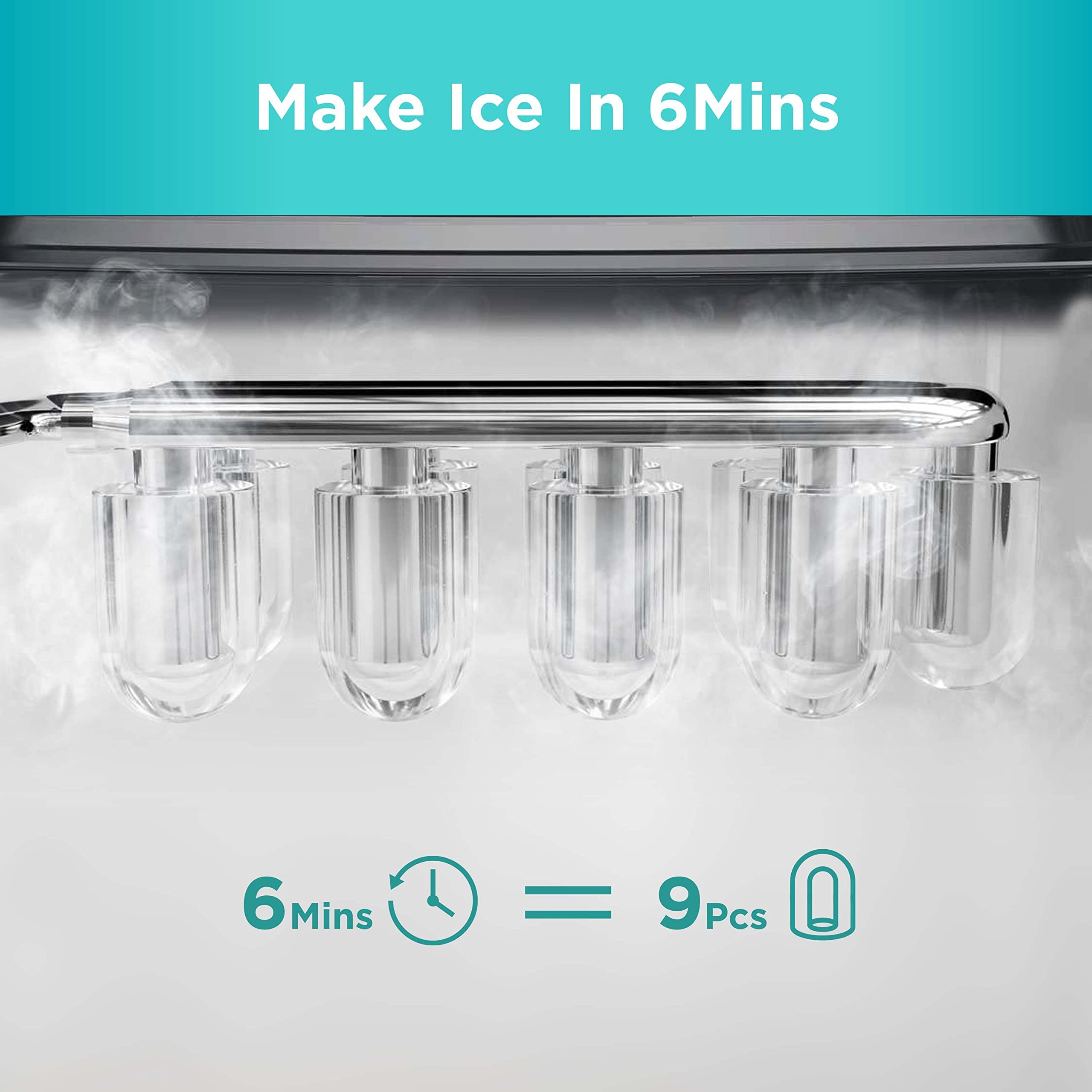 Silonn Countertop Ice Maker with 2.5L Expandable Ice Basket, 26.5lbs/24H, 9 Cubes in 6 Mins, 2 Ice Sizes, Self-Cleaning & LED Touch Control for Home Kitchen Office