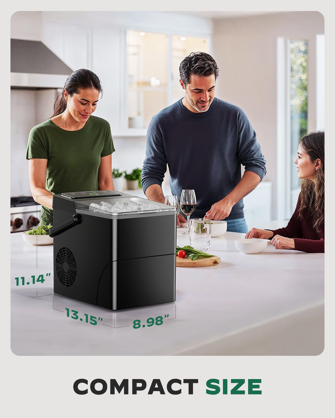 Silonn Countertop Ice Maker with 2.5L Expandable Ice Basket, 26.5lbs/24H, 9 Cubes in 6 Mins, 2 Ice Sizes, Self-Cleaning & LED Touch Control for Home Kitchen Office