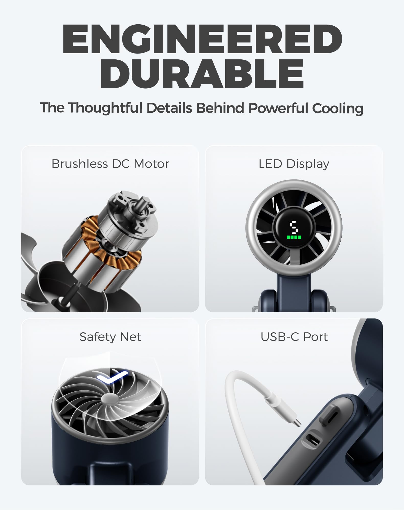 Diveblues Portable Handheld Turbo Fan | 3 IN 1 Hand/Neck/Desk Fan, Up to 12 Working Hours, 5 Gear Wind, Battery Operated, Travel, Working, Outdoor Activities