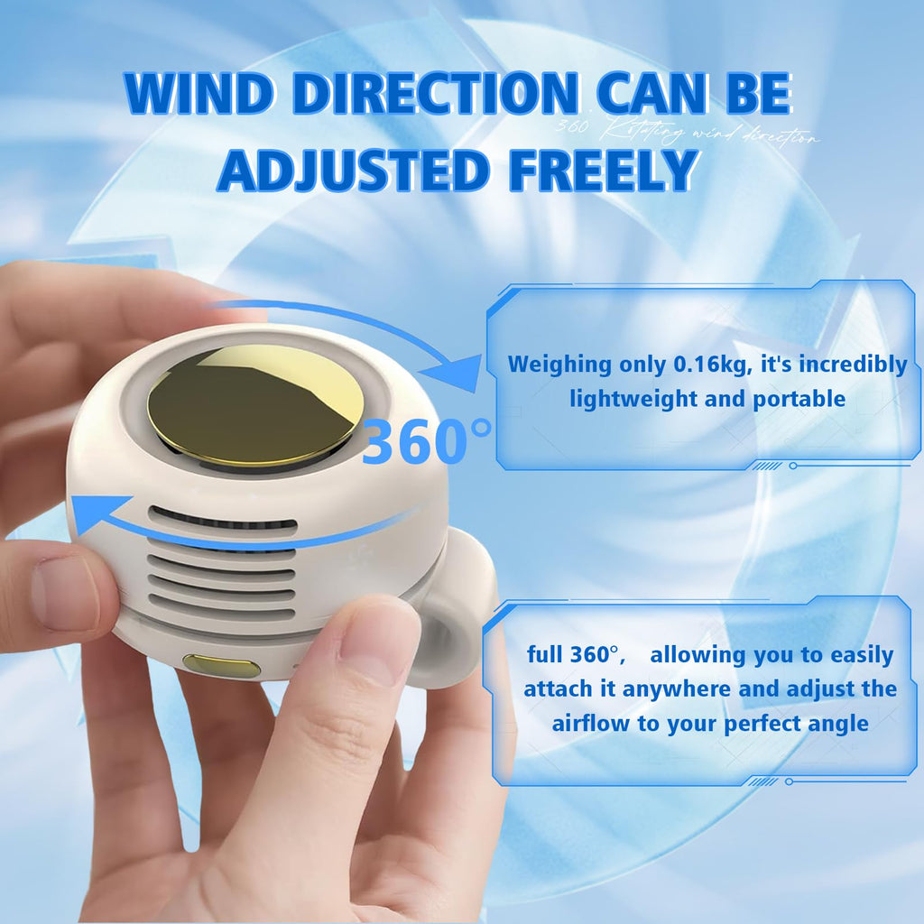 Portable Fan,2-in-1 Waist Clip On Bladeless, Ultra-Quiet Mini Personal Neck Fan 3 Speeds with 360°Adjustable Clip USB Rechargeable for Hiking,Office & Outdoor