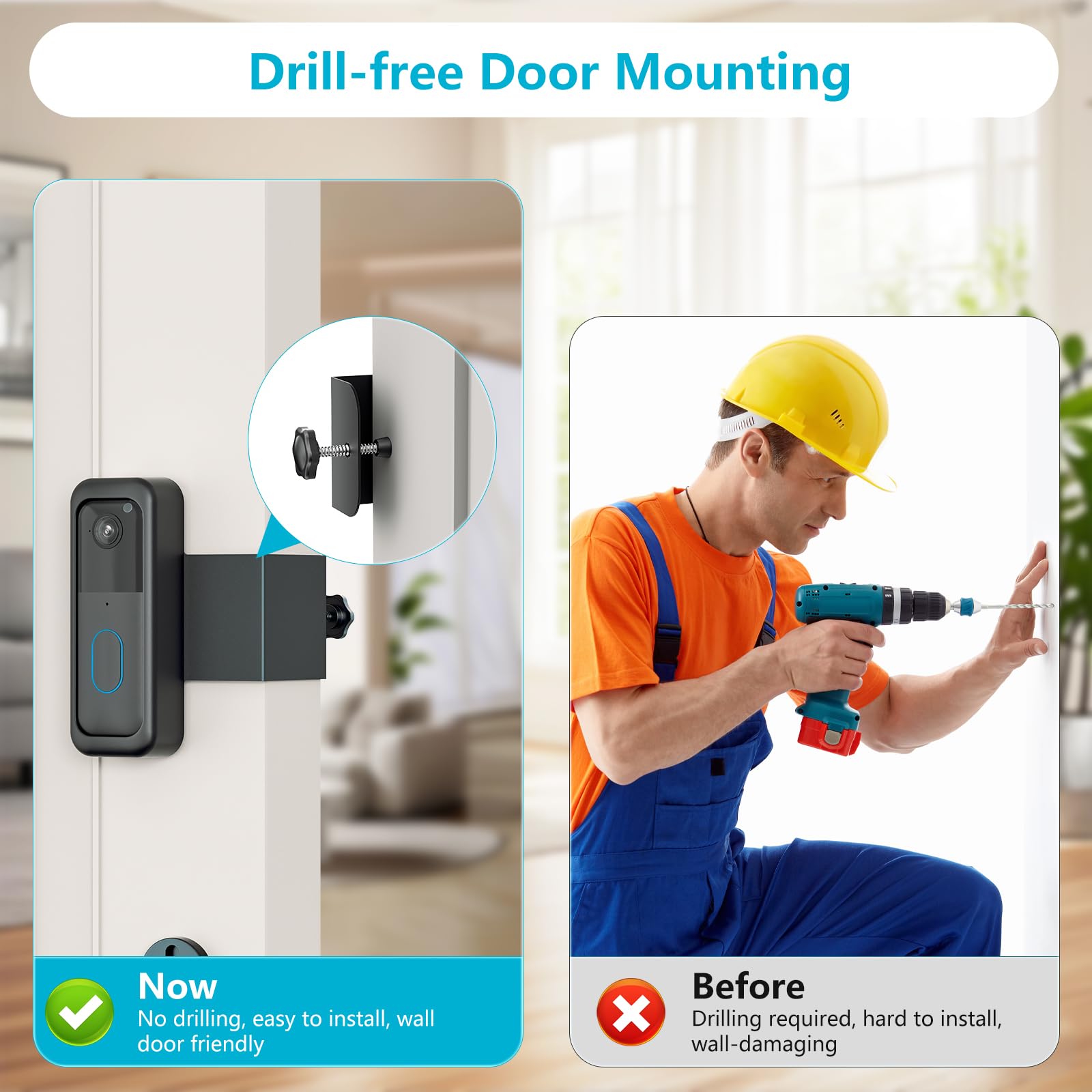 Anti-Theft Blink Doorbell Mount, No-Drill Mounting Bracket for All-New Blink Video Doorbell Camera, Non-Blocking Motion Sensor, Easy to Install, Door Mount Holder for Apartments, Renters (Black)