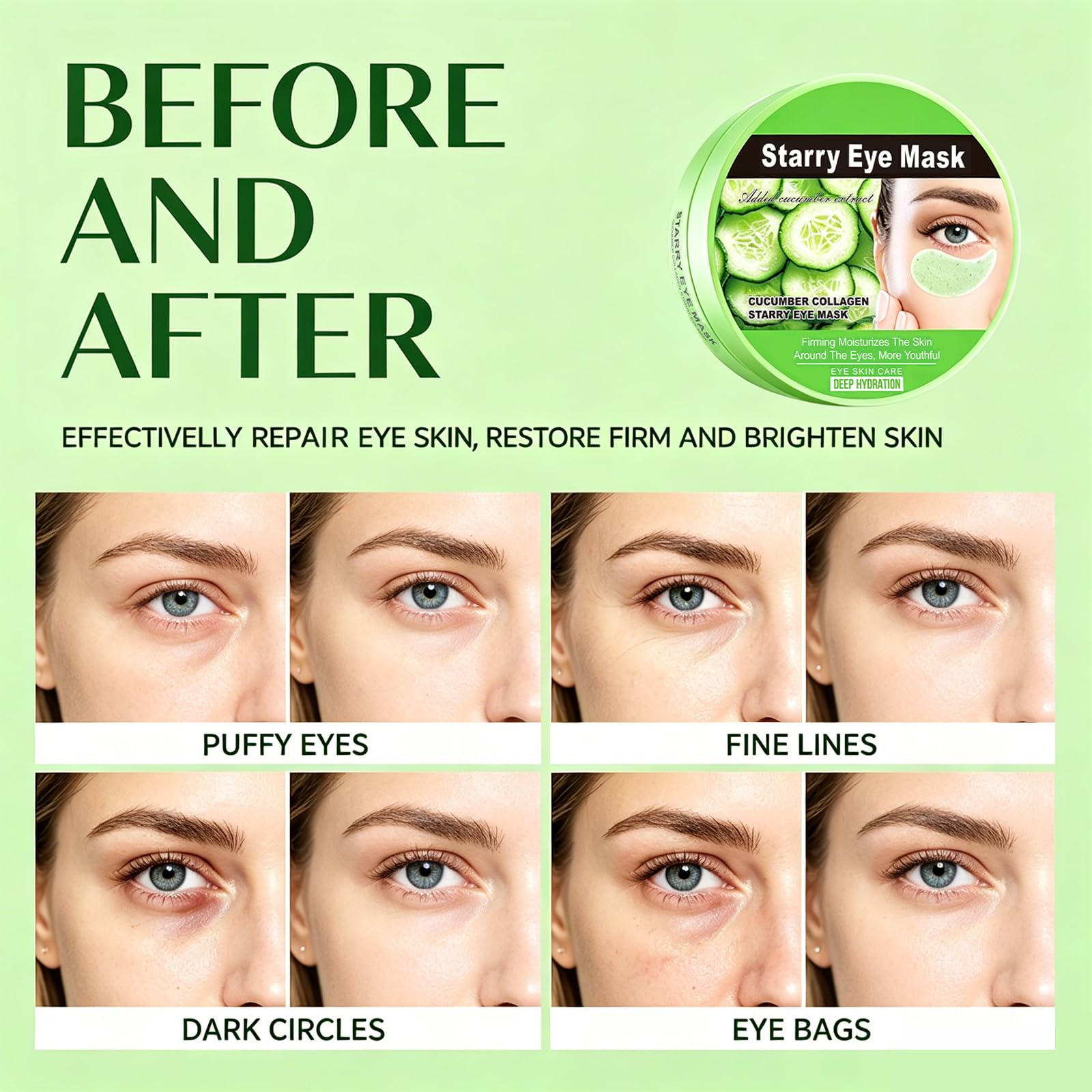 60 PCS Cucumber Under Eye Patches,Eye Masks for Dark Circles,Puffiness and Eye Bags,Moisturizing Eye Patches Skincare, Reduce Eye Skin Dryness,Wrinkles and Fine Lines,Self Care Gifts for Women