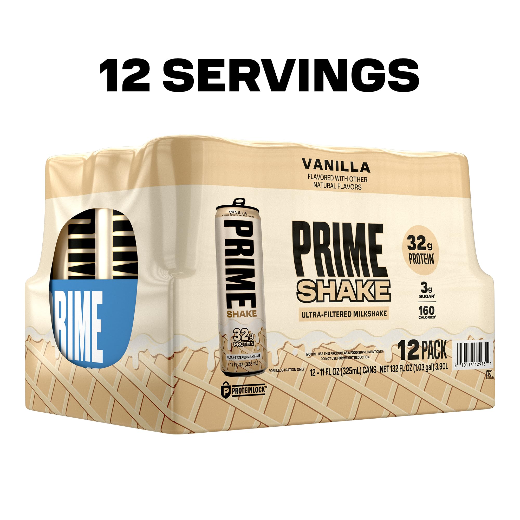 PRIME Shakes, Vanilla, 32g Protein Shake for Muscle Support & Recovery, Ultra-Filtered Milk, Lactose Free, Low Sugar, Low Calorie, Ready to Drink, 11 fl oz, 12 Pack
