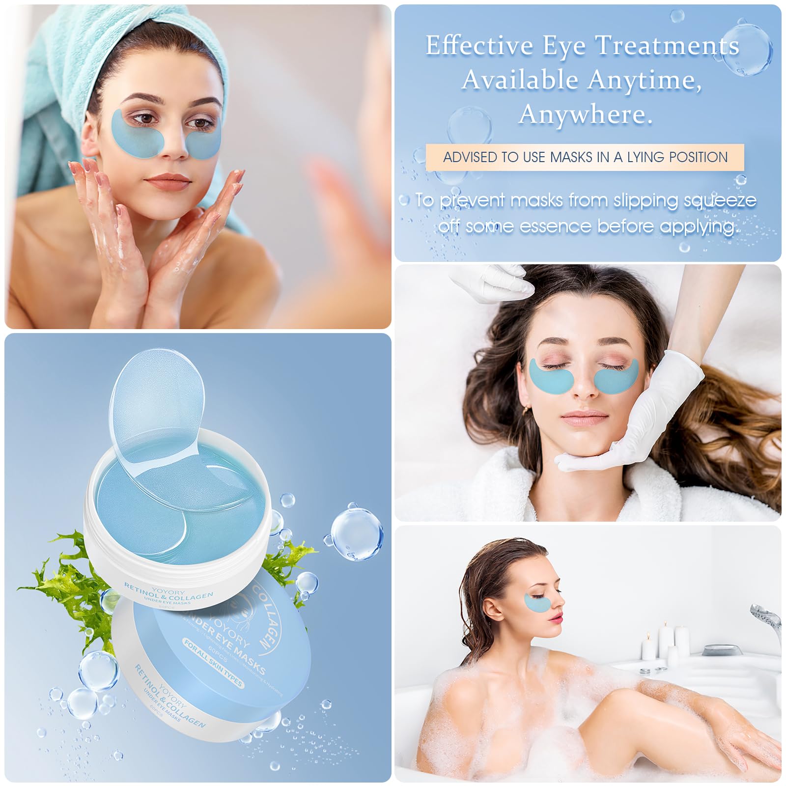 Under Eye Patches Masks with Collagen and Hyaluronic Acid, Moisturizing Eye Gel Pads for Tired-Looking Eyes, Refreshing Skincare Eye Masks for Daily Use, 60 Pcs