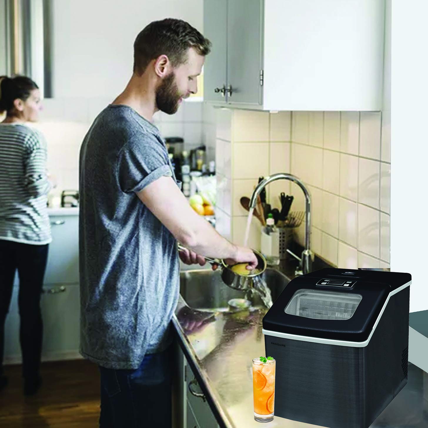 FRIGIDAIRE EFIC452-SS 40 Lbs Extra Large Clear Maker, Stainless Steel, Makes Square Ice