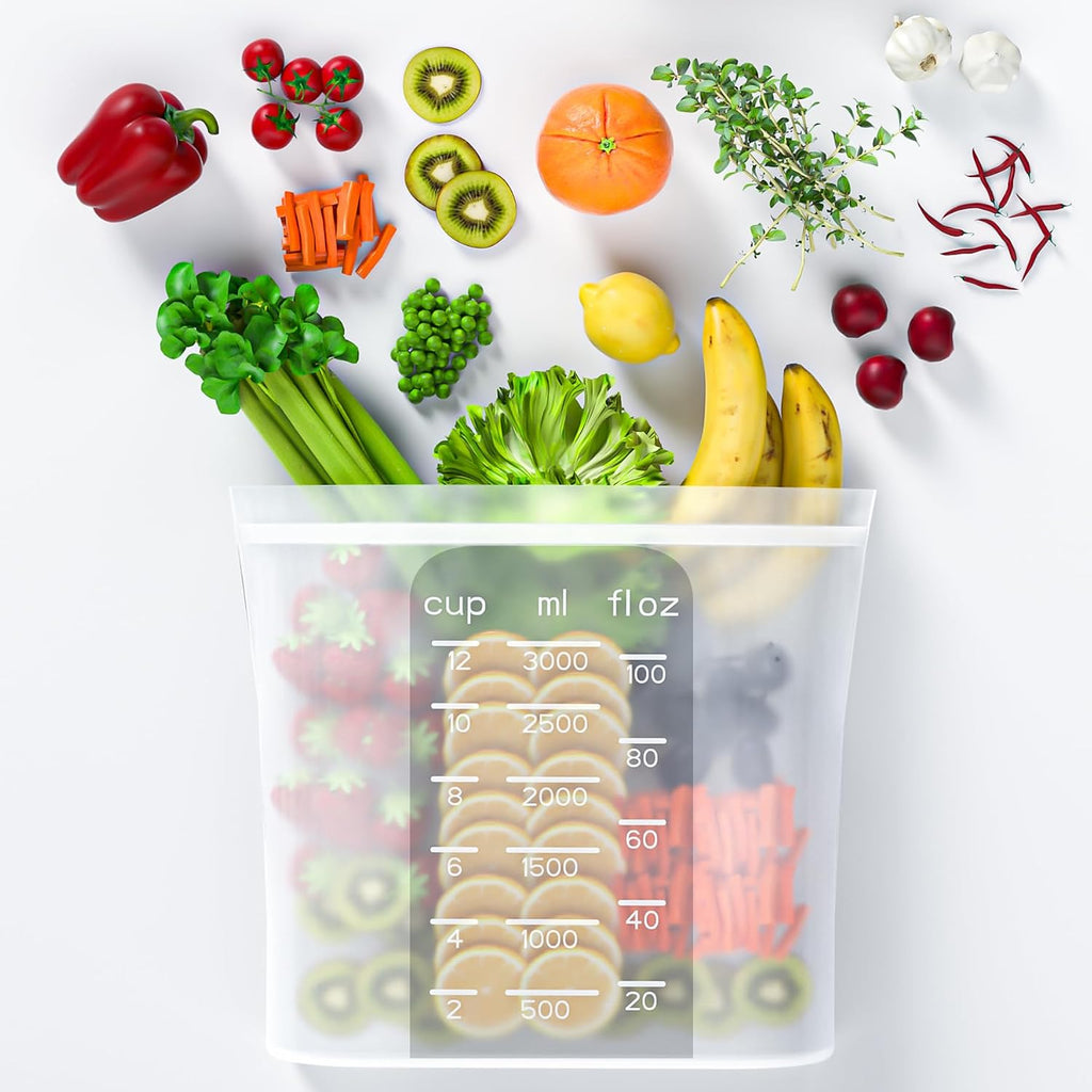 Bangp Premium Silicone Reusable Food Storage Bags,4 Pack | Stand-Up Bottom,Reclosable Freezer Bags for Soup,Sandwich,Salad Fruit,Snack,Leak-free,Food-safe Silicone,Oven,Dishwasher Safe