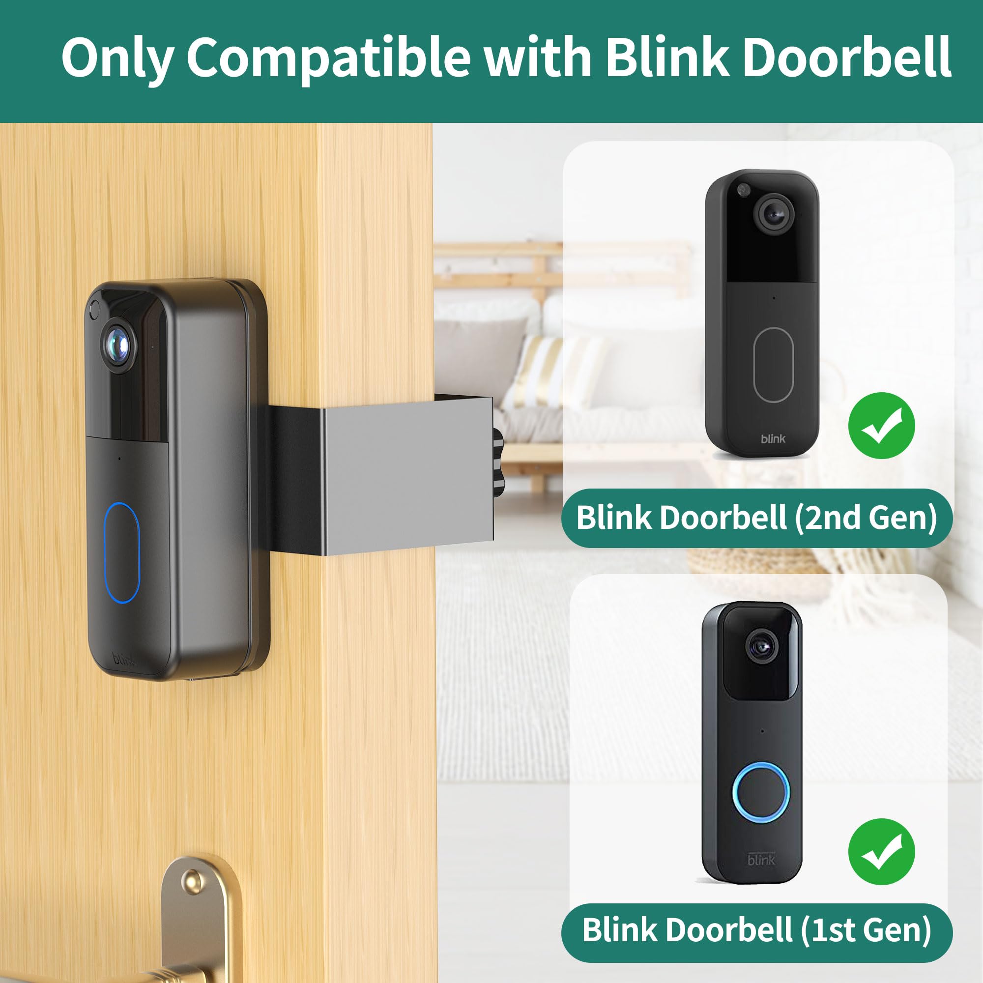 HomeMount Blink Doorbell Camera Mount No Drill for Blink Video Doorbell (1st/2nd), Anti Theft Doorbell Mount, Renter-Friendly No-Damage Blink Video Doorbell Mount for Inward Opening Doors
