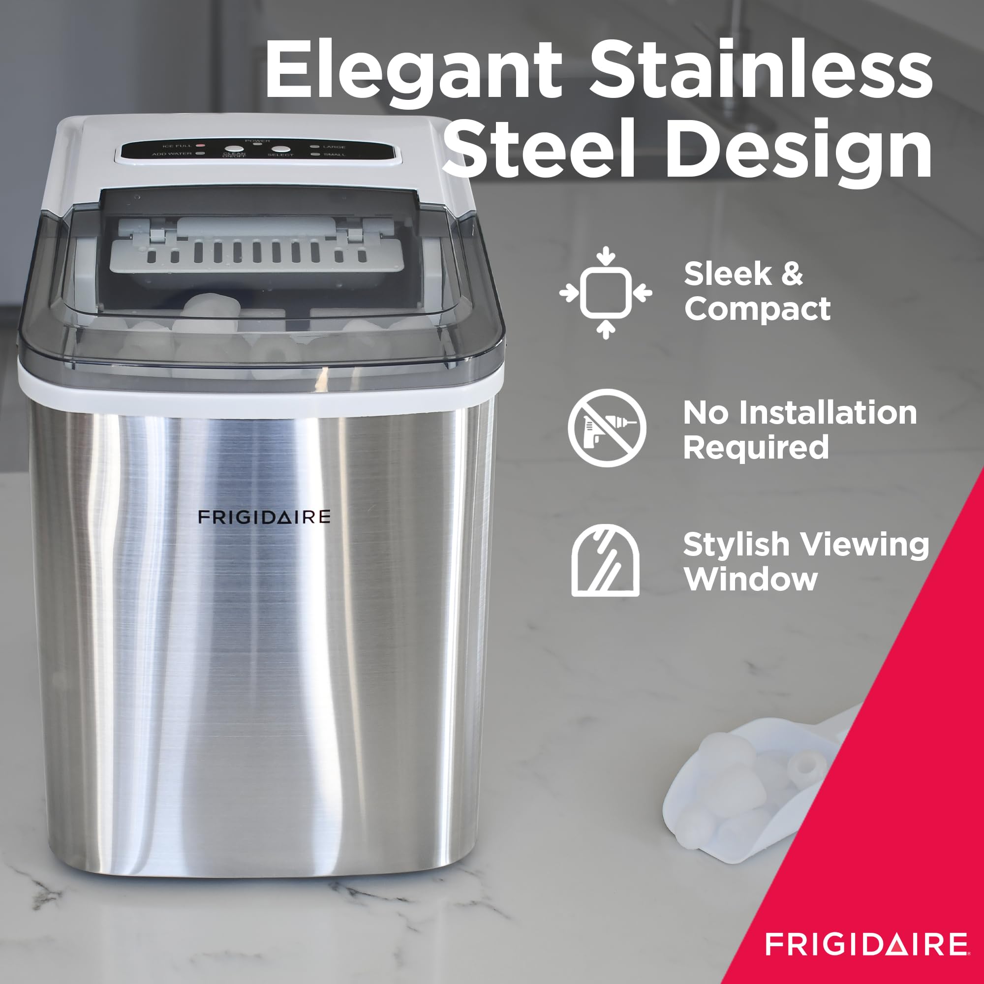 Frigidaire Countertop Portable, 26 lb per Day Bullet Ice Maker Machine (Black Stainless Steel)