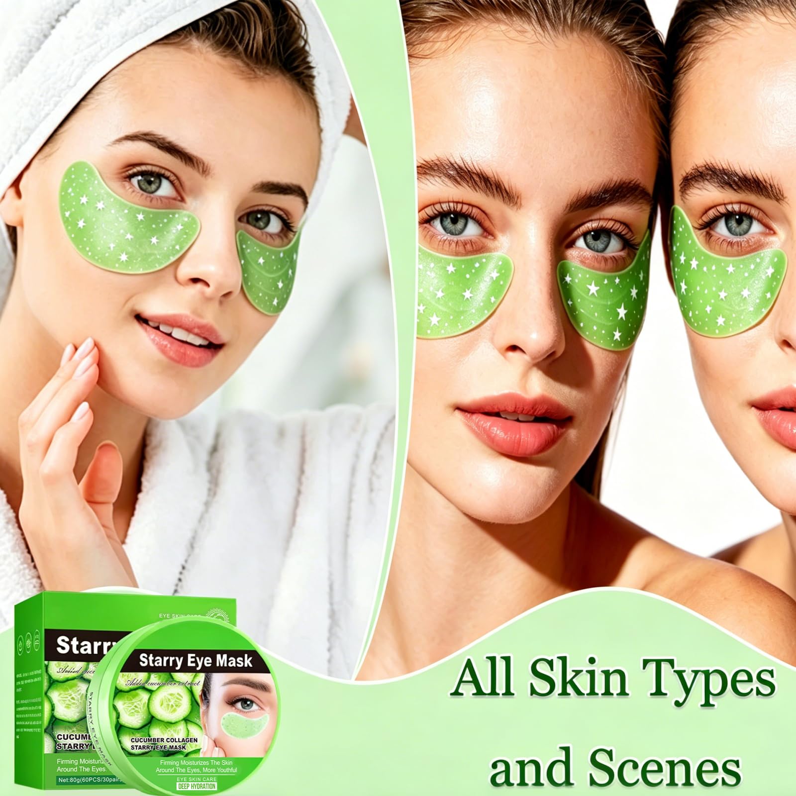 60 PCS Cucumber Under Eye Patches,Eye Masks for Dark Circles,Puffiness and Eye Bags,Moisturizing Eye Patches Skincare, Reduce Eye Skin Dryness,Wrinkles and Fine Lines,Self Care Gifts for Women