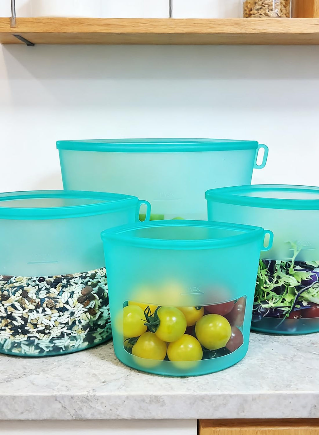 Reusable Silicone Food Storage Bags 4Pack with 2 Sandwich, 1 Lunch, and 1 Half-Gallon Bags, Multiuse Pouches Stand Up Zip Container for Soup and Leftovers, Microwave, Dishwasher, Oven and Freezer Safe