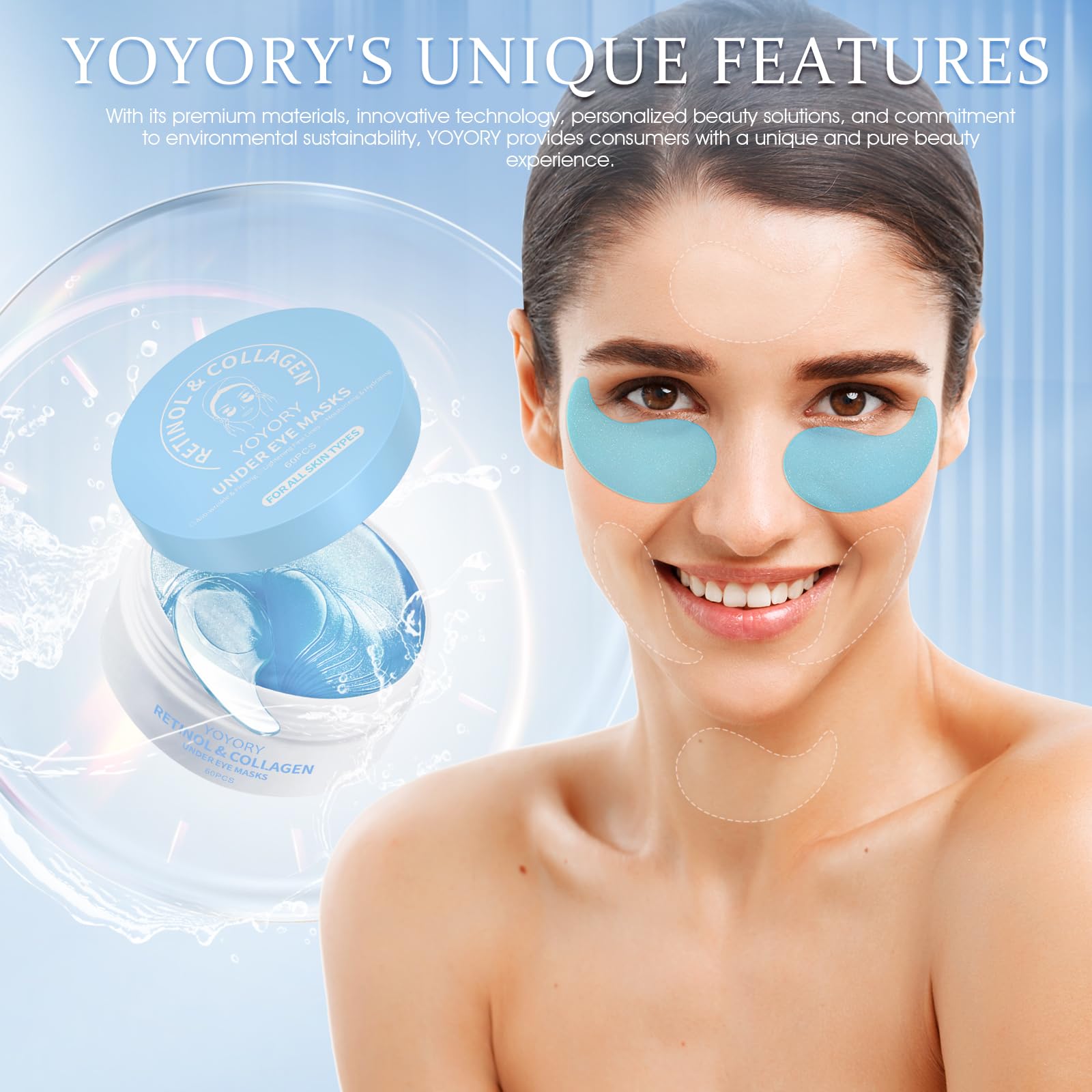 Under Eye Patches Masks with Collagen and Hyaluronic Acid, Moisturizing Eye Gel Pads for Tired-Looking Eyes, Refreshing Skincare Eye Masks for Daily Use, 60 Pcs