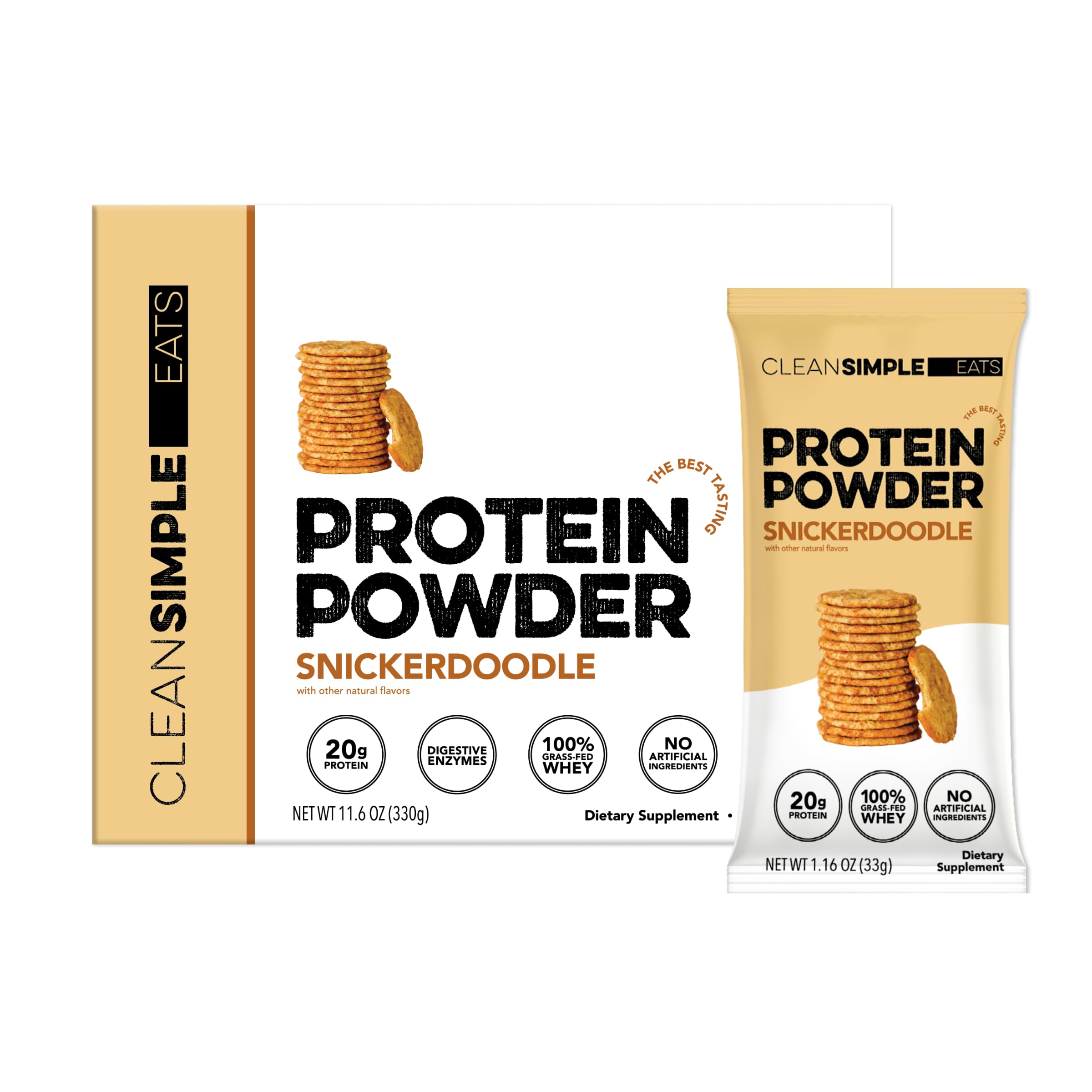 Clean Simple Eats Whey Isolate Protein Powder, Variety Pack, Naturally Sweetened, Zero Added Sugar, 20g 100% GrassFed Protein Powder with Digestive Enzymes, GlutenFree, Non GMO, 10 Single Serve Pack