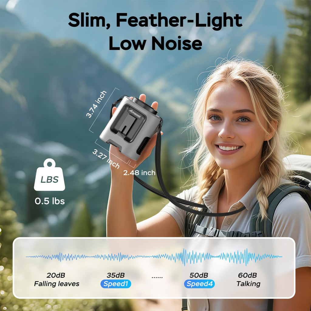 AMACOOL Portable Waist Fan Clip On, MAX 40H Work Time, 10000mAh Rechargeable Wearable Shirt Fan with Light, 16000RPM Powerful 5 Speed Belt Fans Personal Cooling Fans for Outdoor Jobsite Camping Travel