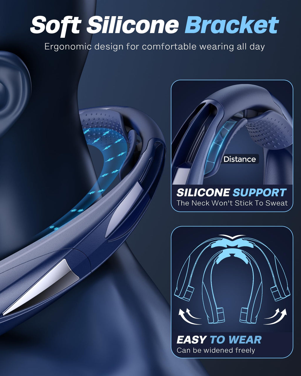 Laimiod Neck Fan - Portable Neck Fan with LED Book Light, 6-20h Long Battery Life, 6 Speeds Adjustable, USB-C Rechargeable, Hands-Free Wearable Fan, Cooling Personal Fan Gifts for Men Women Dad Mom | Comfortable Silicone Made, 6-20 Hours Long Lasting, 6 A