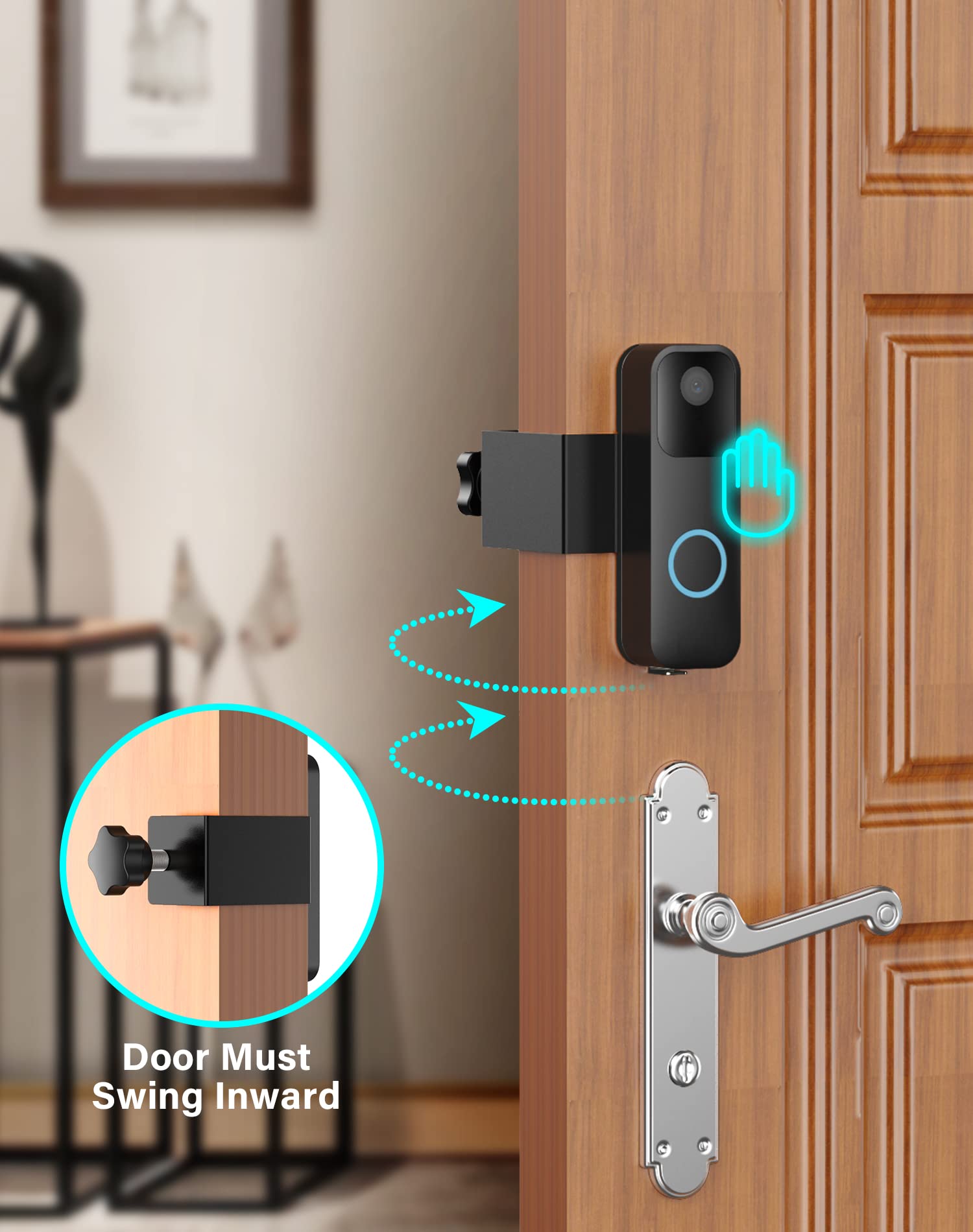 Anti-Theft Blink Video Doorbell Door Mount, No Drilling High Quality Stainless & Aluminum Video Camera Doorbell Mount for Apartment Renters Home Office Room（Camera is not included)