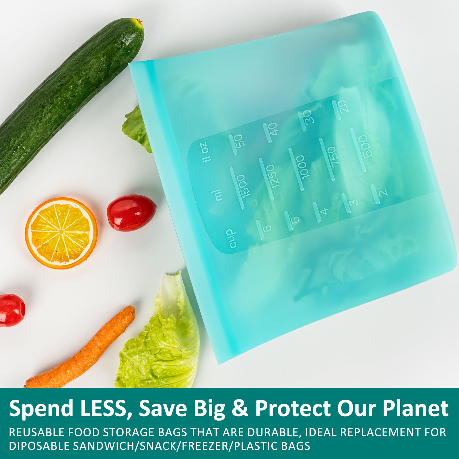 Extra Large Reusable Silicone Food Storage Bags 4 Pack, 0.8 Gallon/3000ml, 100% Silicone Stand-Up Wide-Open Zip-Lock Reusable Bags for Large Items, Microwave Freezer Oven Dishwasher Safe, Translucent