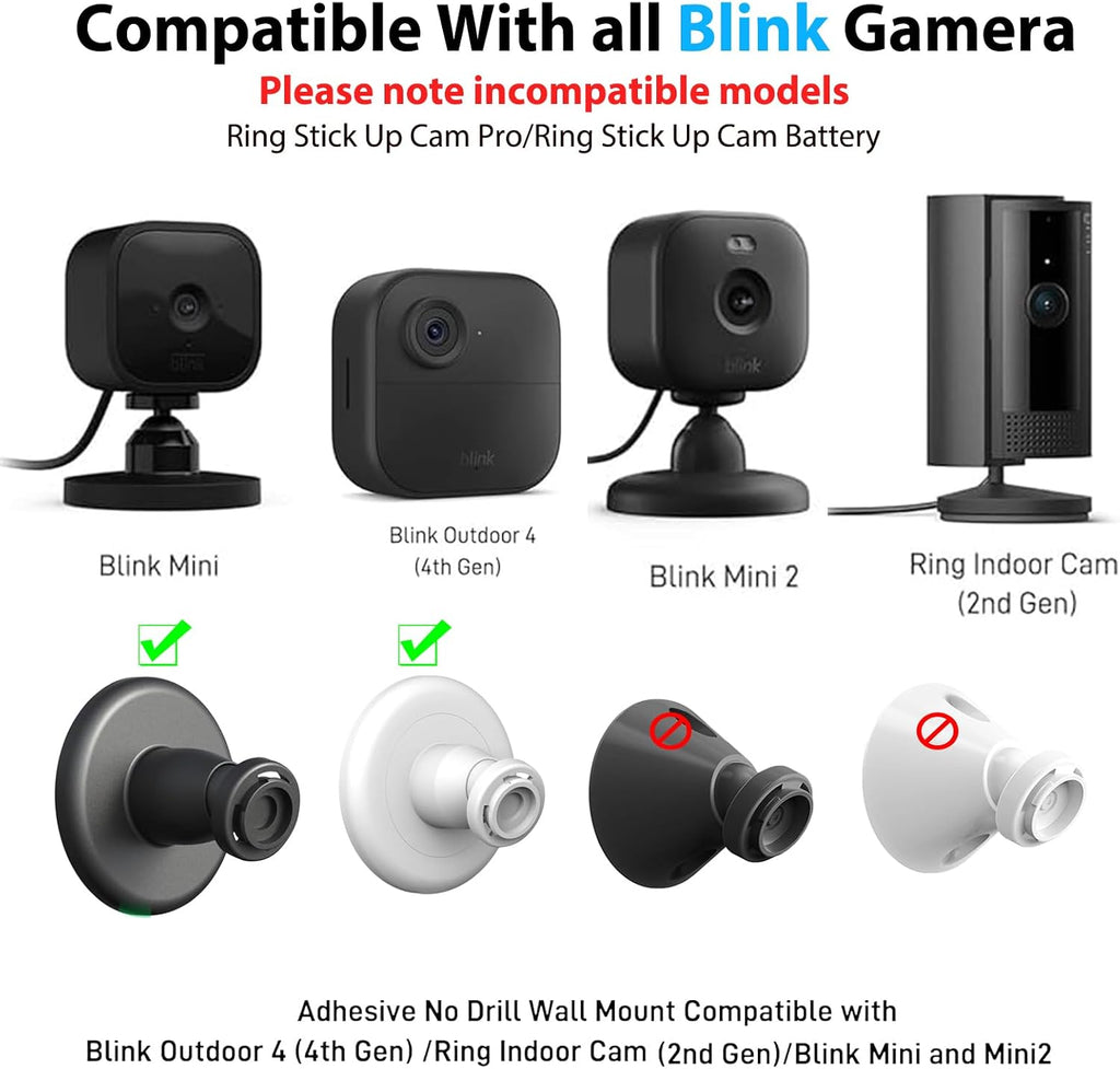 3 Pack Blink Camera No Drill No Screws Wall Mount Bracket, Strong Adhesive Wall Mount for Blink Outdoor 4, Outdoor 2K+, Mini, Mini 2K+, Ring Indoor Cam-Black