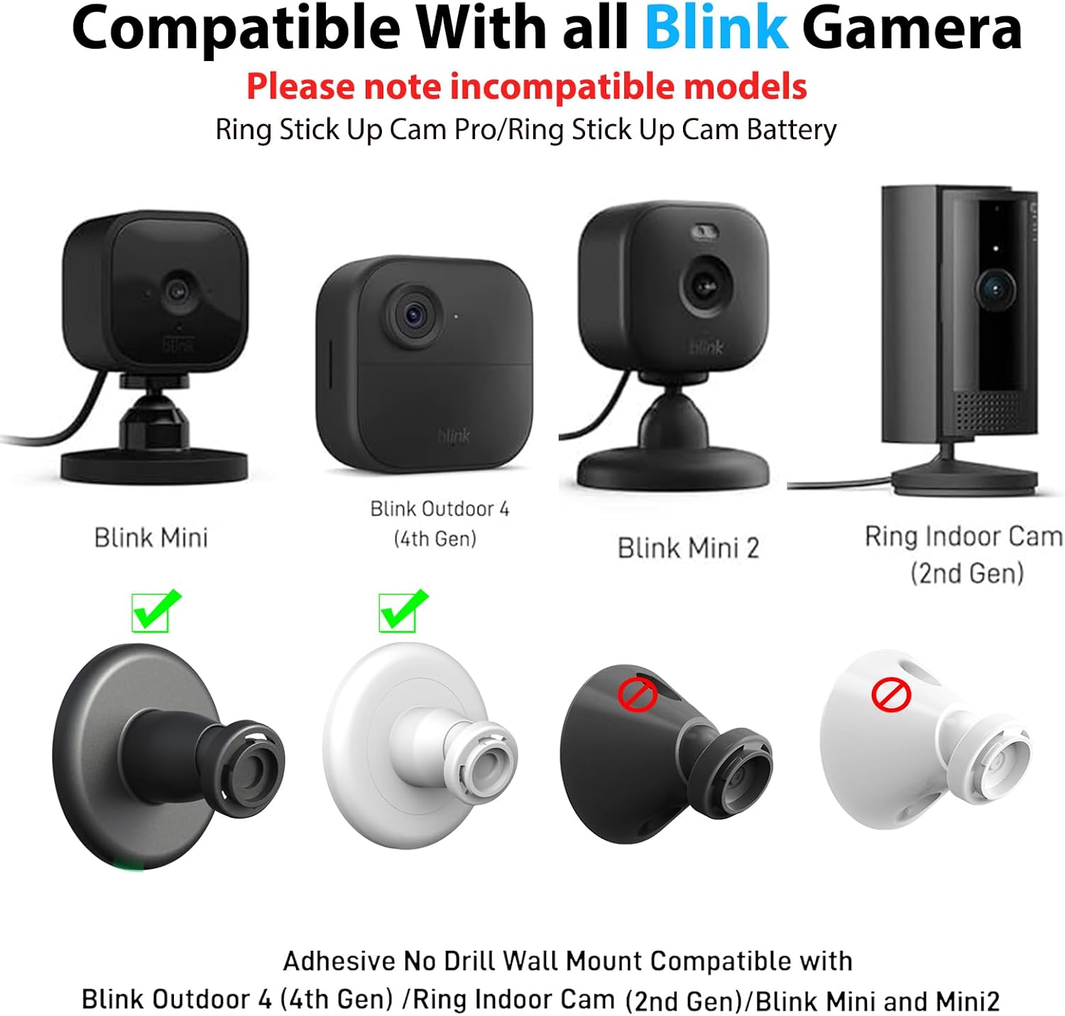 3 Pack Blink Camera No Drill No Screws Wall Mount Bracket, Strong Adhesive Wall Mount for Blink Outdoor 4, Outdoor 2K+, Mini, Mini 2K+, Ring Indoor Cam-Black