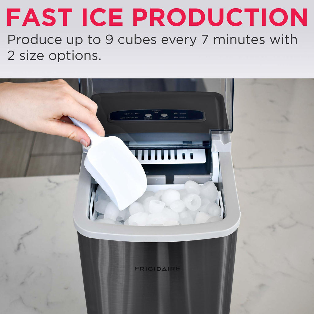 Frigidaire Countertop Portable, 26 lb per Day Bullet Ice Maker Machine (Black Stainless Steel)