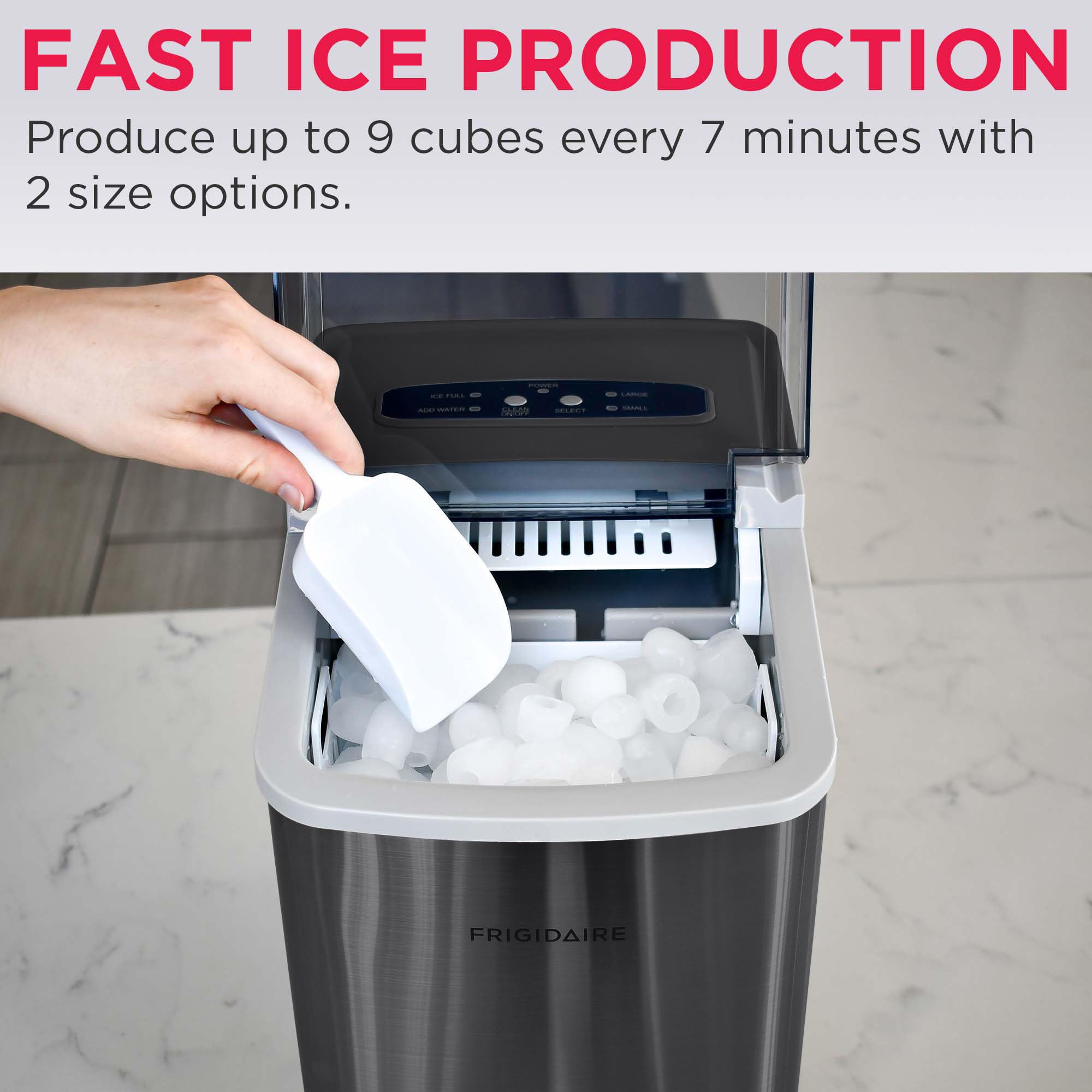 Frigidaire Countertop Portable, 26 lb per Day Bullet Ice Maker Machine (Black Stainless Steel)