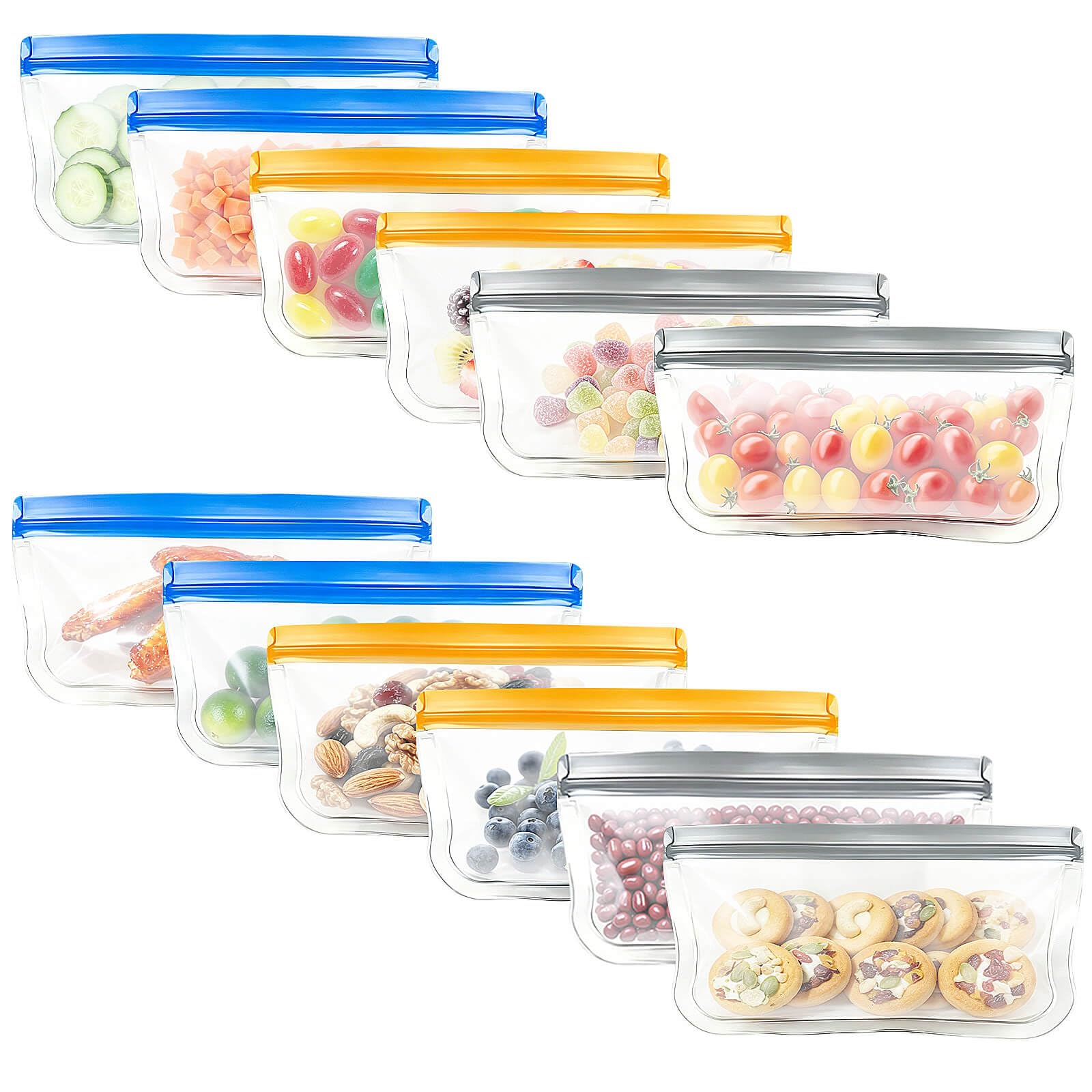 Reusable Silicone Freezer Bags, 12 Pack Leakproof Food Storage Bags Dishwasher Safe, Silicone Snack Bags Food Storage Containers for Meal Prep Containers, Salad Fruit, Vegetables, Home Organization