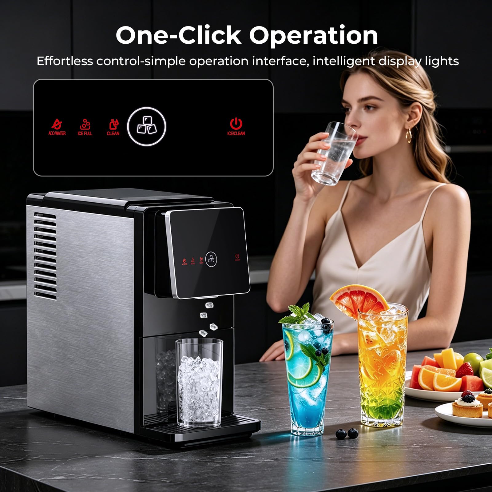 Antarctic Star Nugget Ice Maker Countertop, 33 lbs/24H, Automatic Ice Dispenser, Self-Cleaning Pebble Sonic Ice Machine, 1.8L Water Tank, One-Click & Motion Sensor Light, for Home/Office/Kitchen