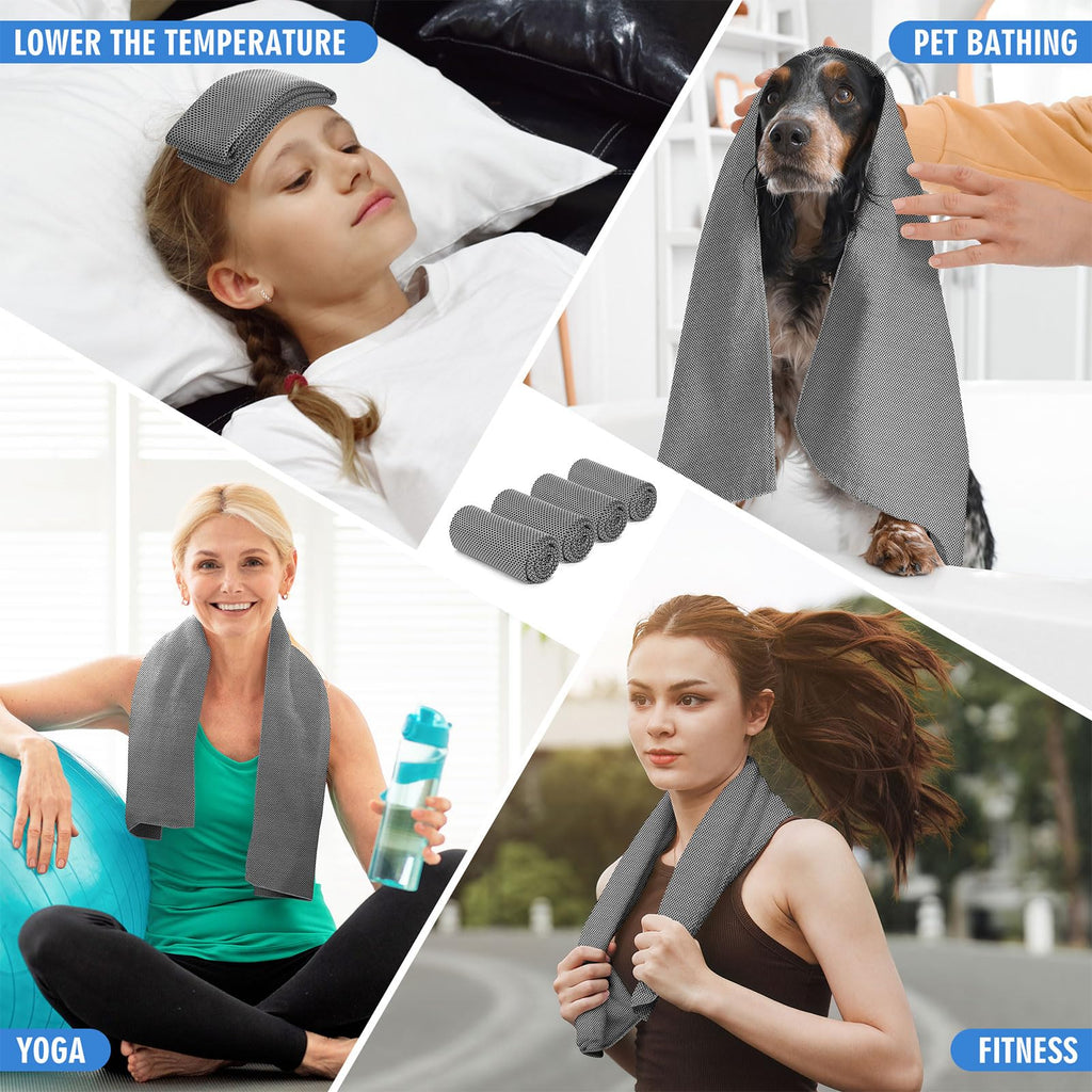 Hemndic 4 Pack Cooling Towels (40"x12"), Soft Breathable Cooling Towels for Neck and Face, Microfiber Workout Towels for Yoga, Golf, Running, Hiking & More Activities