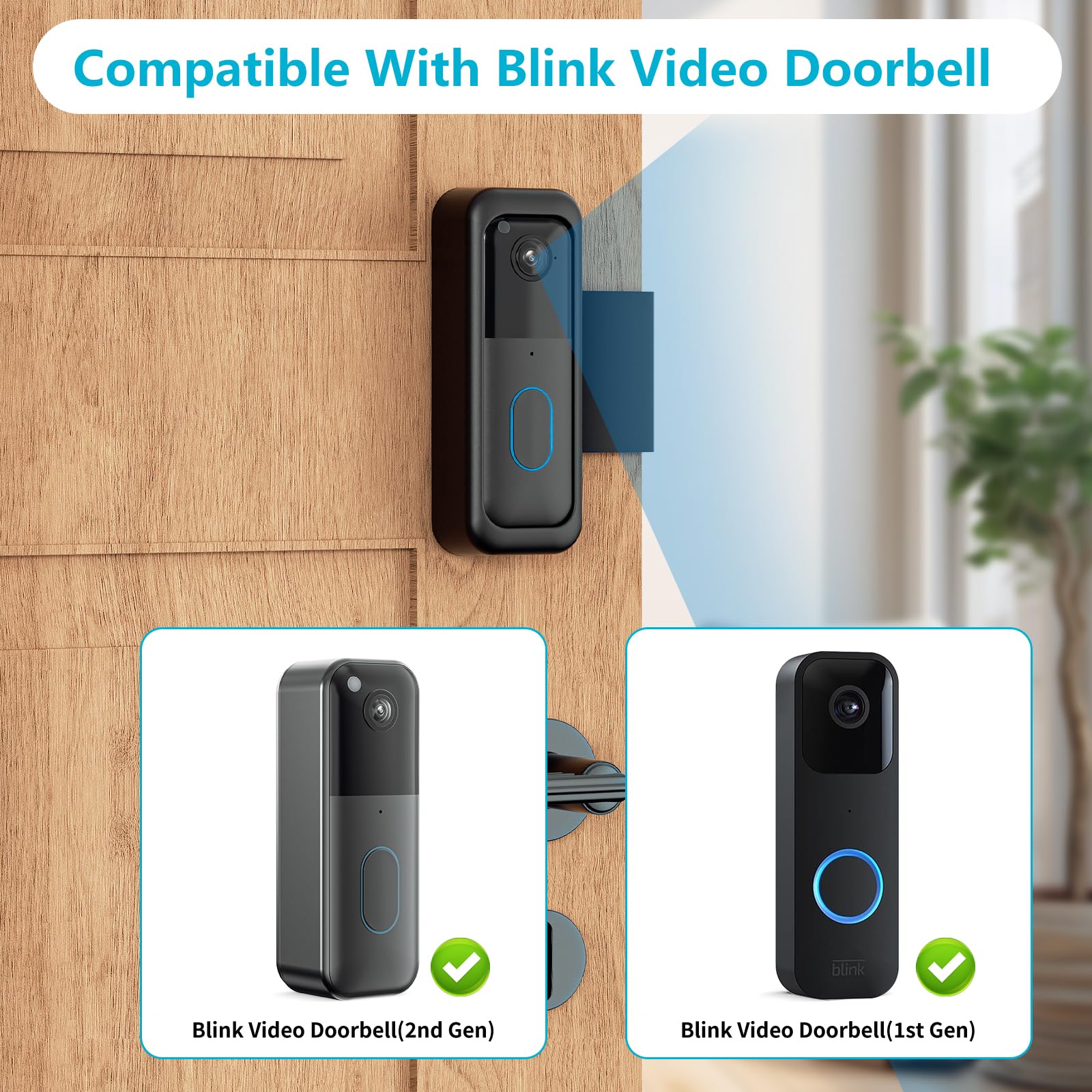 Anti-Theft Blink Doorbell Mount, No-Drill Mounting Bracket for All-New Blink Video Doorbell Camera, Non-Blocking Motion Sensor, Easy to Install, Door Mount Holder for Apartments, Renters (Black)
