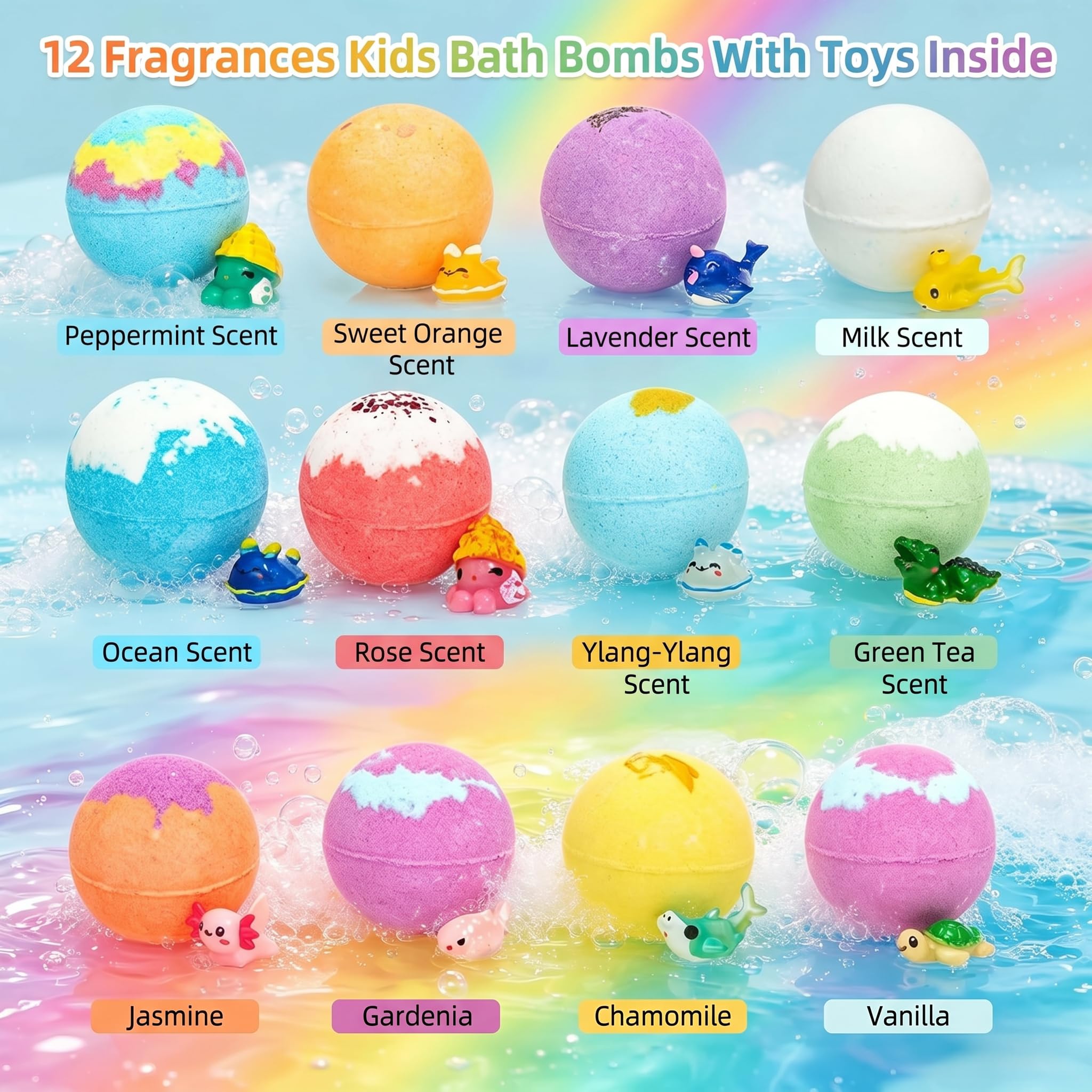 Bath Bombs with Surprise Inside, 12 Pack Fizzy Bath Bombs with Animal Figures Inside, Play Fizz Bubble Bath Gift Set with Natural Bath Bombs, Colorful Sea Salt Bath Balls Gifts (Zoo)