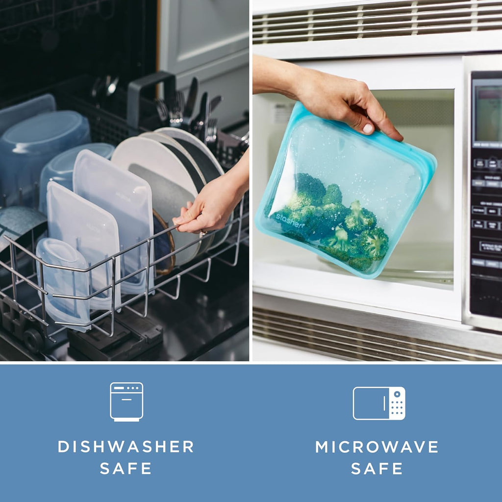 Stasher Silicone Reusable Storage Bag, Half Gallon Bag, Reusable Freezer Bags, Microwave, Dishwasher, Oven Safe, Sous Vide, Premium Lunch Container, Eco Friendly, Food Storage Bags, 64 oz, Aqua
