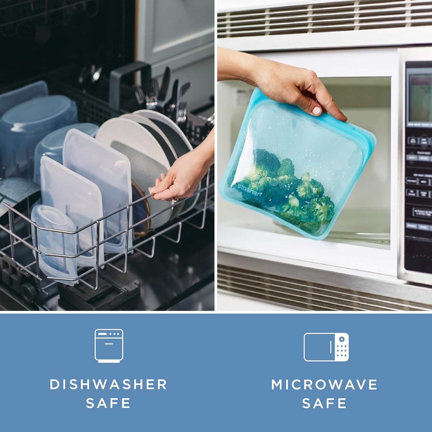 Stasher Silicone Reusable Storage Bag, Half Gallon Bag, Reusable Freezer Bags, Microwave, Dishwasher, Oven Safe, Sous Vide, Premium Lunch Container, Eco Friendly, Food Storage Bags, 64 oz, Aqua