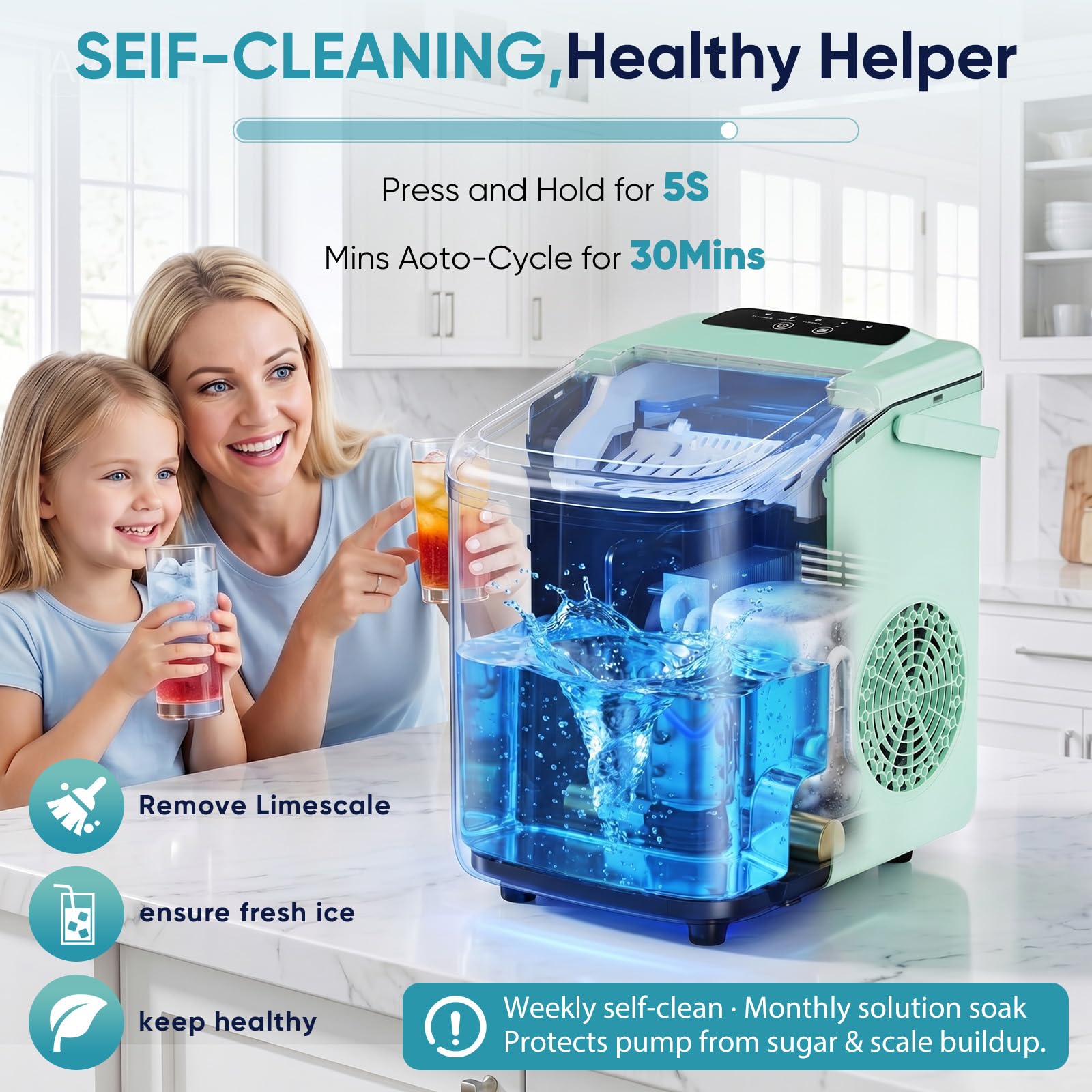DUMOS Ice Maker Countertop, Ice Machine with Portable Handle, Basket and Scoop, 26lbs Daily, 9 Bullet Cubes in 6-8 Mins, Auto-Cleaning for Home, Kitchen, Office, Outdoors, RV Camping