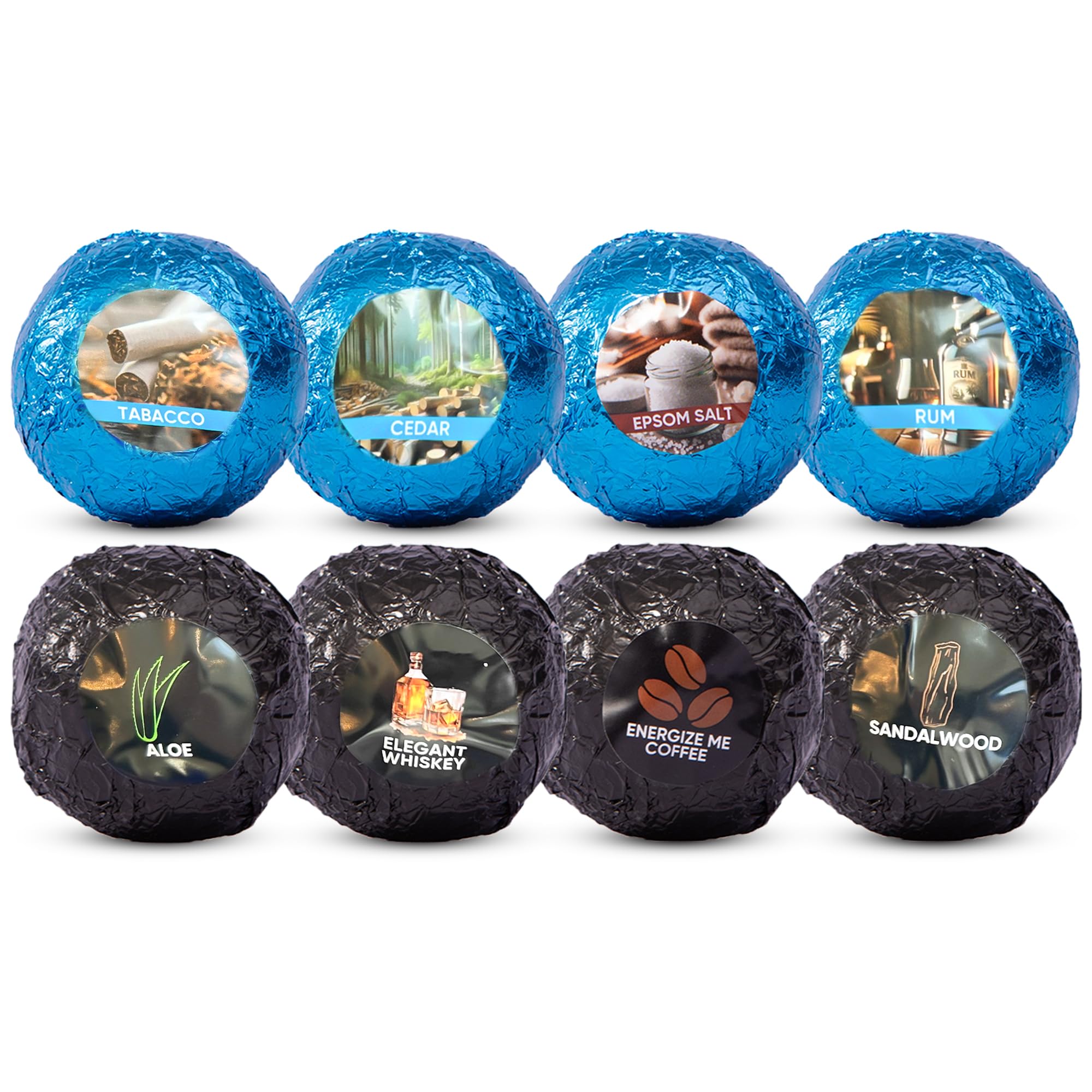 Bath Bombs for Men, Gift Set of 8 Scented Organic Handmade Bath Bombs of 2.5 oz with Natural Essential Oils for Boyfriend, Husband, Father or Friend, by ZenseMe