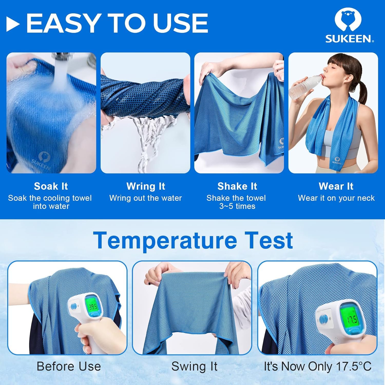 Sukeen Cooling Towel for Neck and Face (40"x12"), Microfiber Bulk Cooling Towels for Athletes Cooling Neck Wraps Instant Cooling Towels for Yoga,Gym,Golf,Running,Fitness and Workout