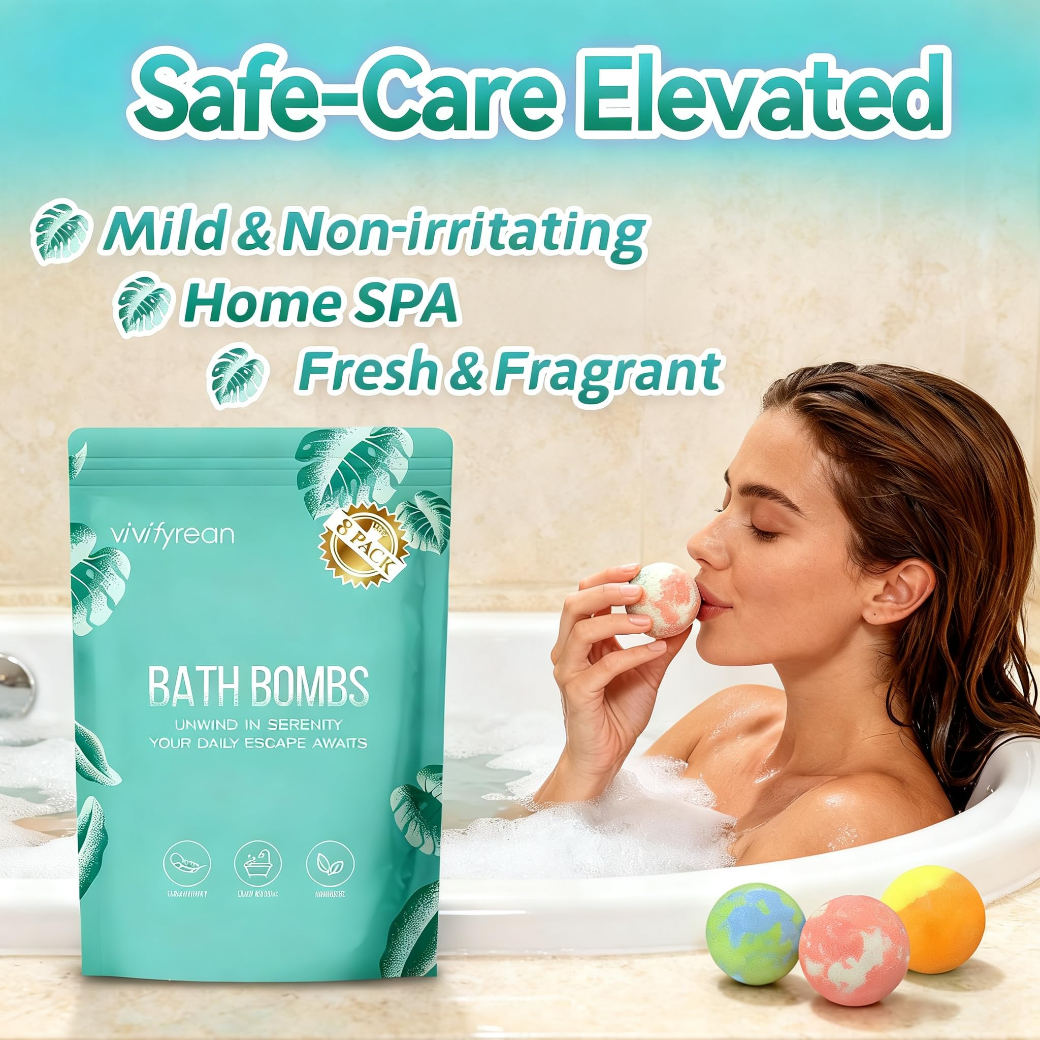 Bath Bombs for Women and Girls, Anniversary Birthday Gift, Natural Organic Fizzy Bath Bombs, Stress Relief, Self-Care Relaxation Home Spa, Pack of 8 in Bag, with Essential Oils & Epsom Salts, 4 Scents