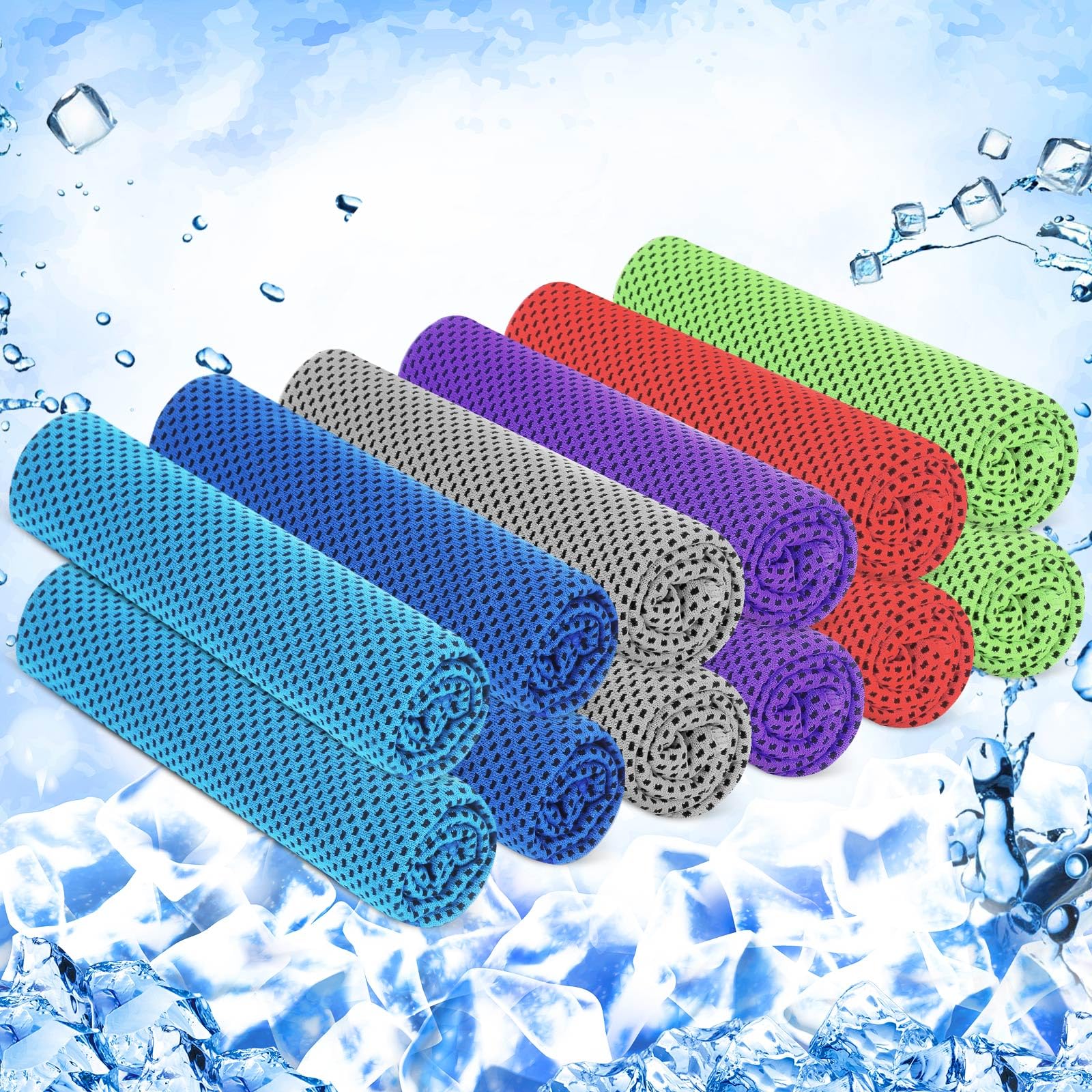 Hosuly 12 Pieces Cooling Towels, 40 x 12 Inch Ice Cool Towel for Neck and Face Microfiber Soft Breathable Chilly Rags for Yoga, Sports, Golf, Gym, Running, Workout(Purple)