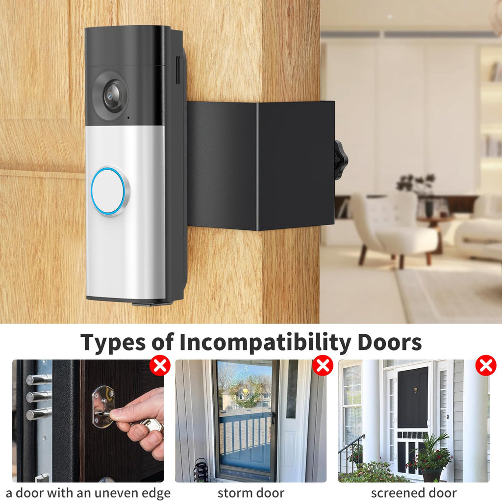 Anti-Theft Video Doorbell Camera Mount Compatible with Ring/Blink Doorbell | No-Drill - Easy to install - No Front Cover Metal Doorbell Bracket Holder for House Rental Apartment Condo