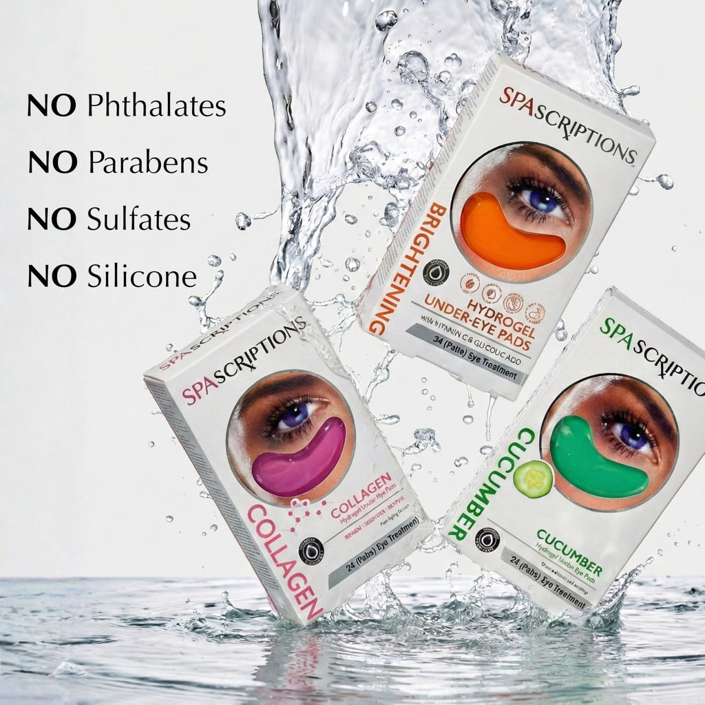SpaScriptions Collagen Hydrogel Under Eye Patches - Anti-Wrinkle Eye Masks for Dark Circles & Puffiness, Firming & Hydrating Gel Eye Pads for Men & Women for Refreshing Daily Skin Care, 4 Pairs