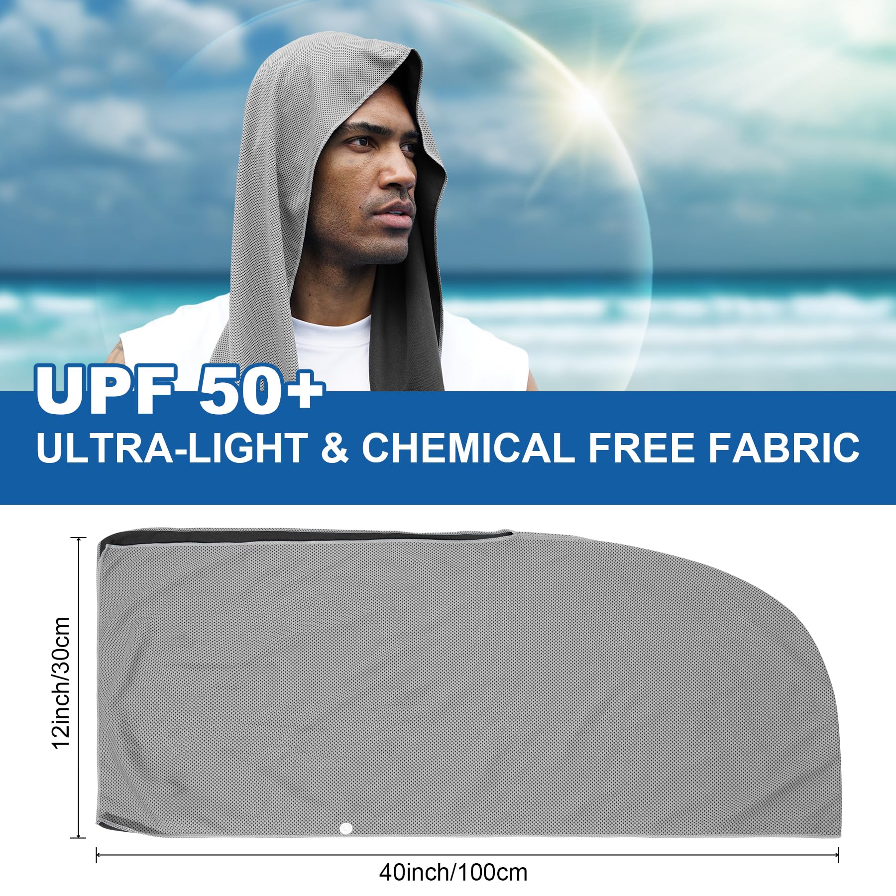 Sukeen Cooling Hoodie Towel, Cooling Towels for Neck and Face Quick Drying Absorbent, UV Protection Cooling Neck Wraps, Sport Workout Camping Cycling Cooling Towel