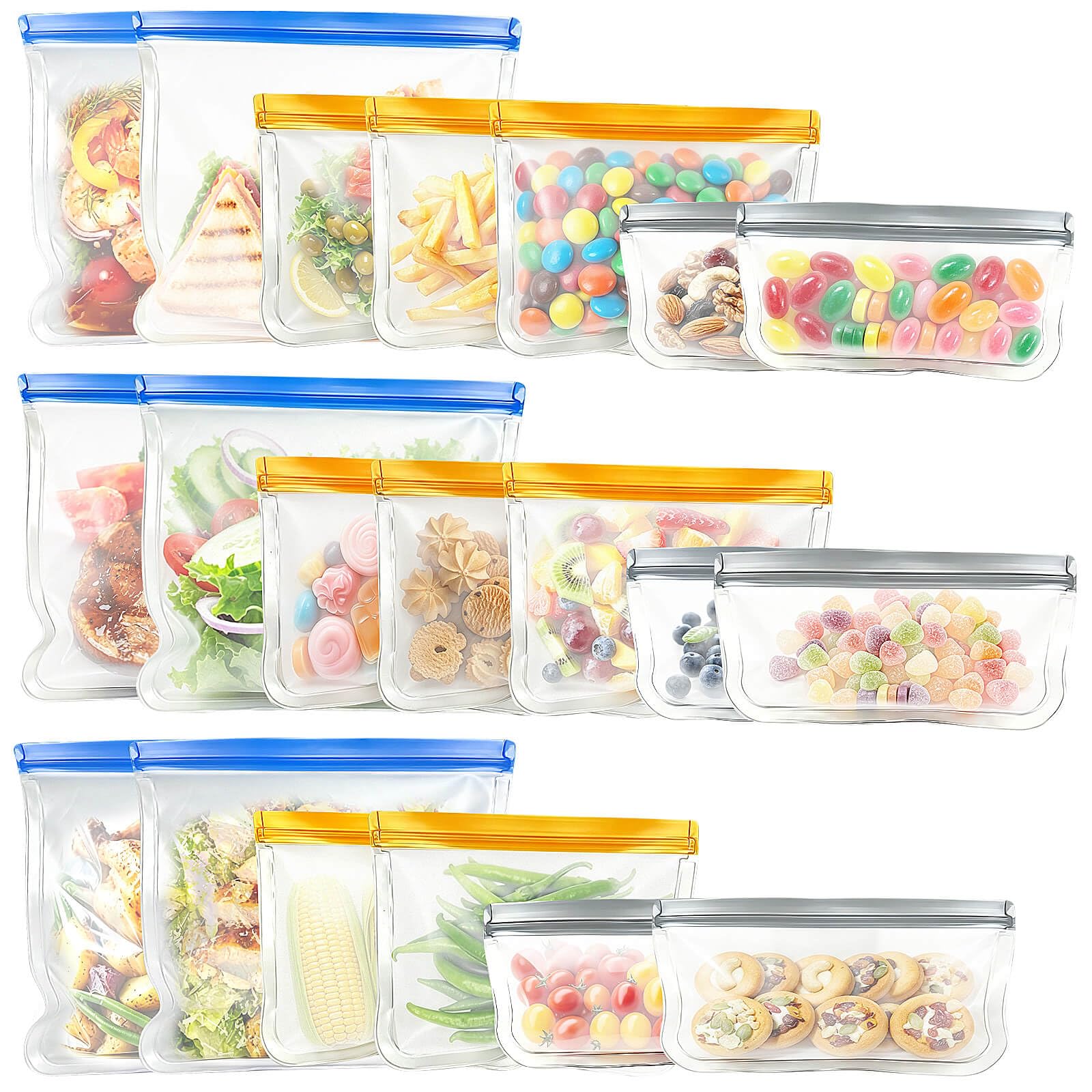 Reusable Silicone Freezer Bags, 12 Pack Leakproof Food Storage Bags Dishwasher Safe, Silicone Snack Bags Food Storage Containers for Meal Prep Containers, Salad Fruit, Vegetables, Home Organization