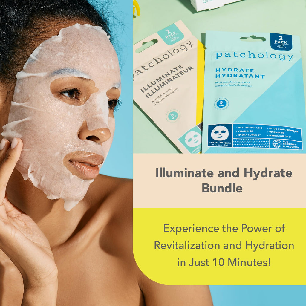 Patchology On The Fly Travel Facial Kit – Travel-Friendly Hydrating Skincare Essentials for Face, Eyes and Lips – Includes 2 Pair Under Eye Patches, 2 Hydrate Sheet Mask for Refreshed Skin,1 Lip Mask
