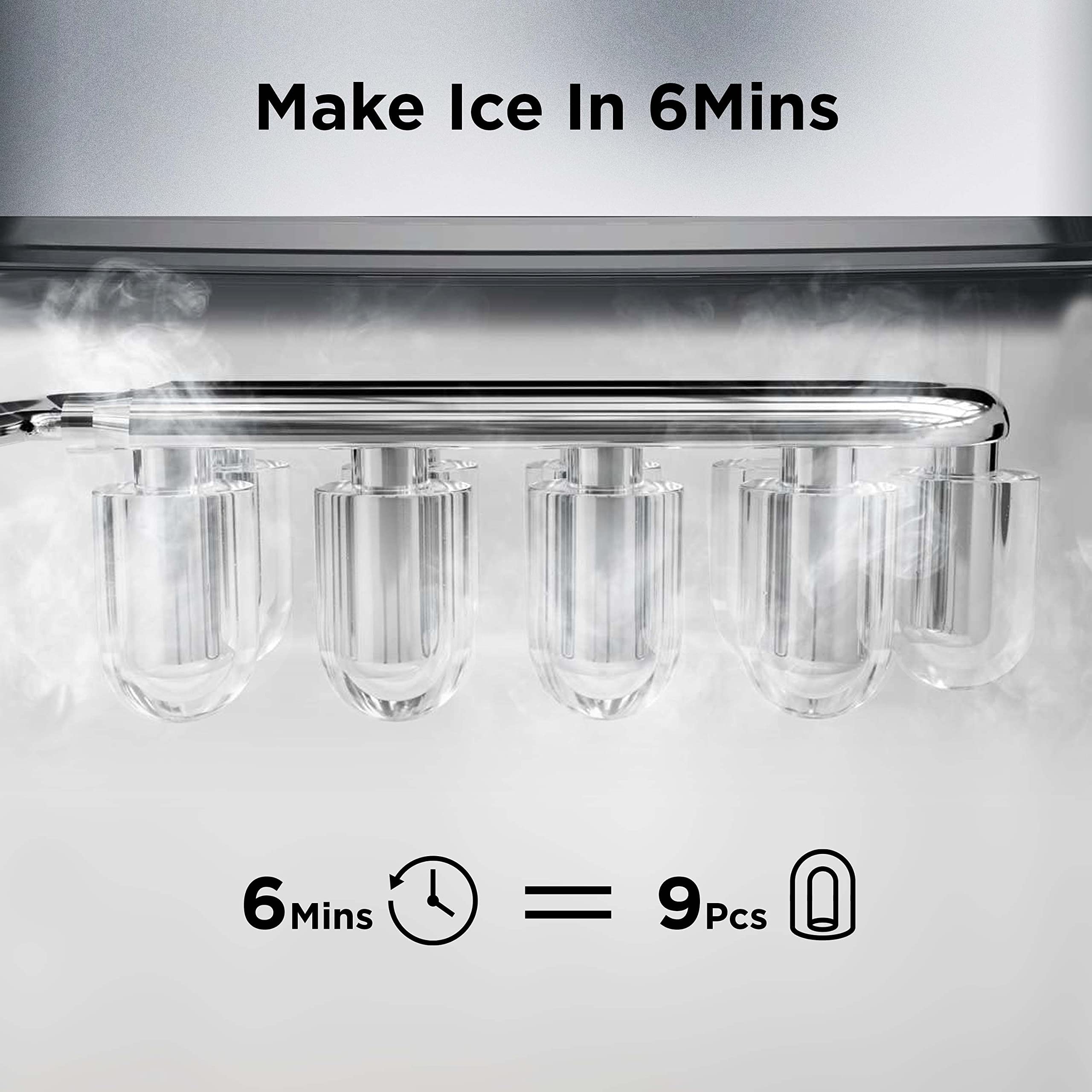 Silonn Countertop Ice Maker with 2.5L Expandable Ice Basket, 26.5lbs/24H, 9 Cubes in 6 Mins, 2 Ice Sizes, Self-Cleaning & LED Touch Control for Home Kitchen Office