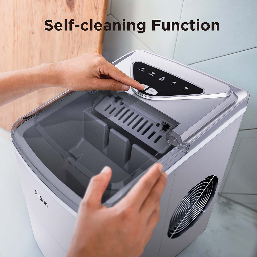 Silonn Countertop Ice Maker with 2.5L Expandable Ice Basket, 26.5lbs/24H, 9 Cubes in 6 Mins, 2 Ice Sizes, Self-Cleaning & LED Touch Control for Home Kitchen Office