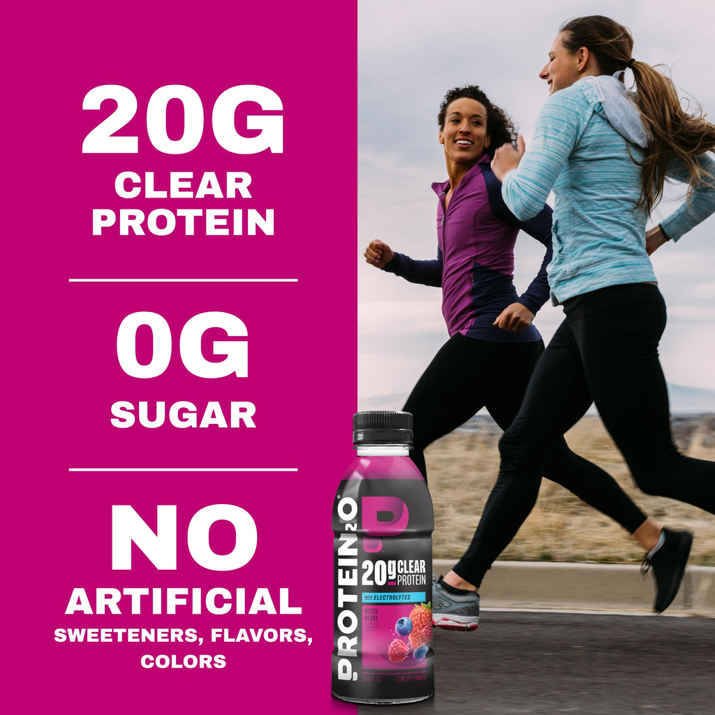Protein2o 2-in-1 Clear Whey Protein & Electrolyte Beverage, 20g Protein, Gluten-Free, Keto, 16.9 fl oz Bottles (12 Count Variety Pack)