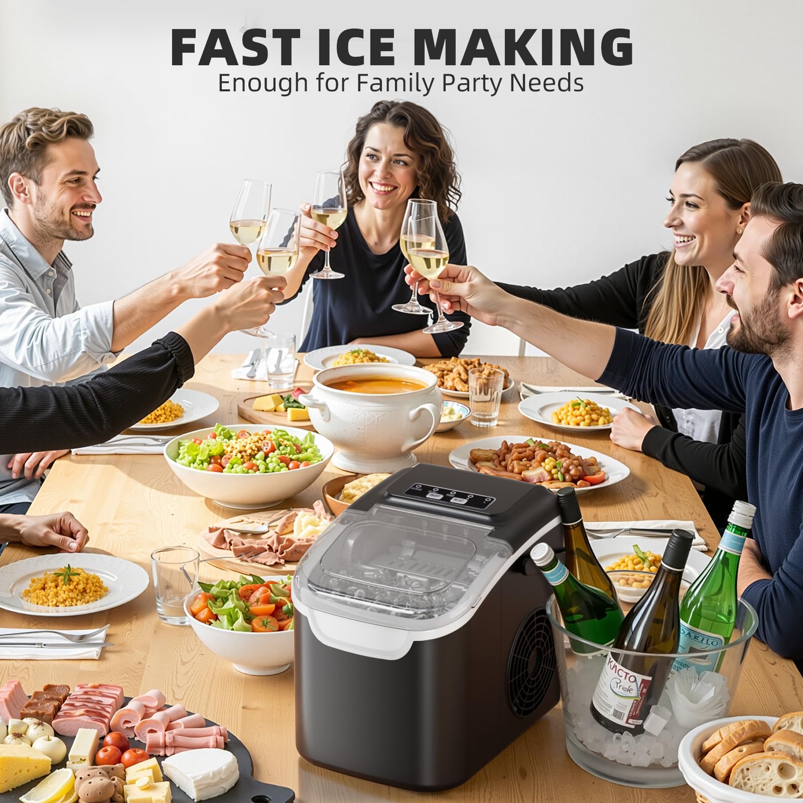 Antarctic Star Ice Maker Countertop, Portable Ice Machine with Carry Handle, 26Lbs Per Day, 9 Cubes Ready in 6 Mins, Self-Cleaning Ice Makers with Ice Scoop and Basket for Kitchen/Office/Party (Black)
