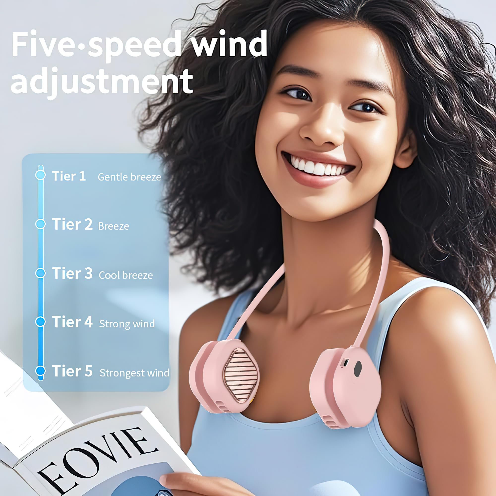 Portable Neck Fan, Hands Free Mini Personal Neck Fans for Women with 5 Speeds, Lightweight Small 5oz Wearable Cooling Fan, 360° Adjustable, Gift for Girl, Gym, Travel and Outdoor, White