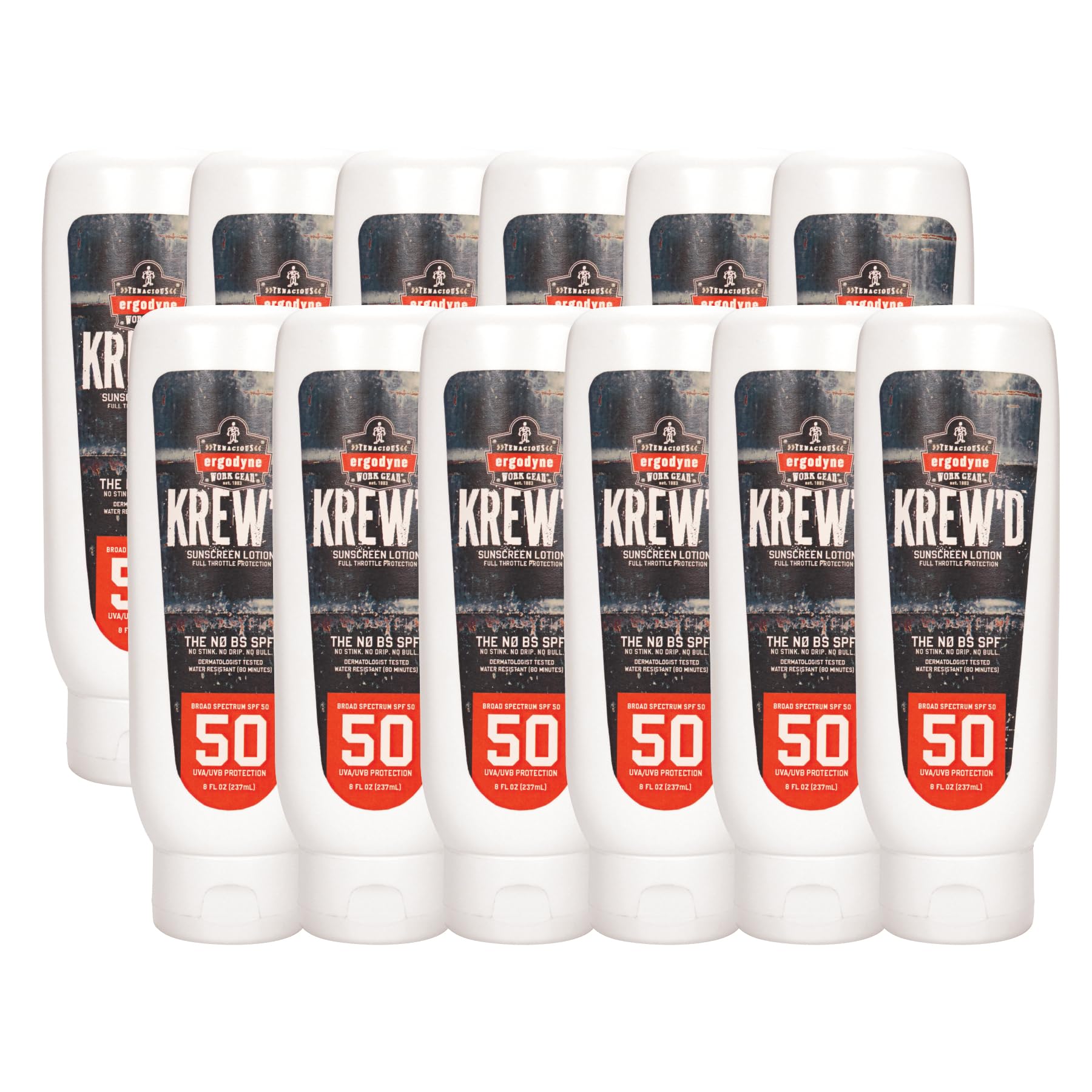Ergodyne KREW'D 6355 Sunscreen Lotion, Broad Spectrum SPF 50, Water Resistant, 32 oz, 4-Pack, White