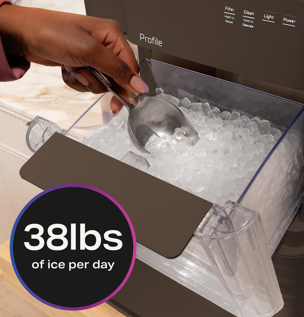 GE Profile Opal Ultra, Countertop Nugget Ice Maker, 1 Gal XL Side Tank, *Amazon Exclusive*, 38 lbs/Day, Pebble Pellet Crushed Ice Machine, WiFi Black Stainless Steel