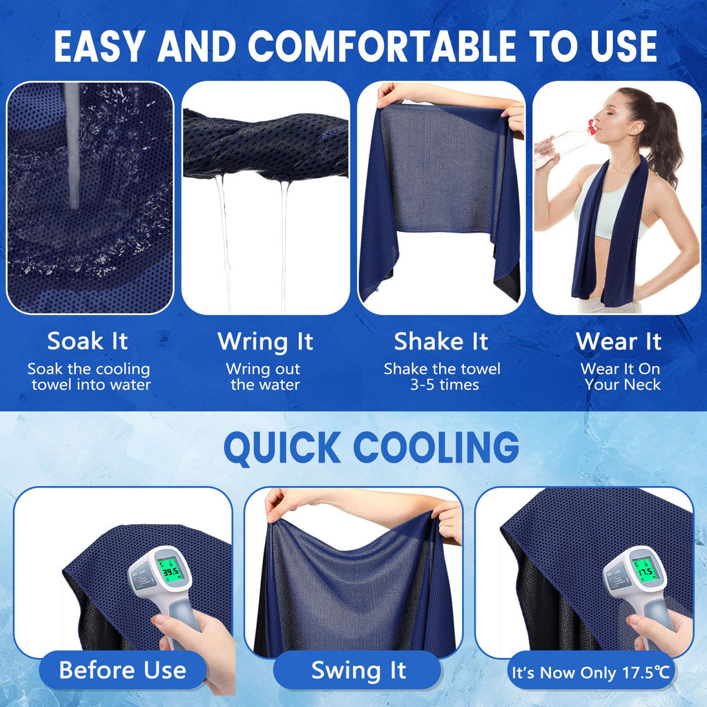 Hosuly 1000 Pack Cooling Towels Bulk 40 x 12 Inch Large Chilly Breathable Sweat Sports Cold Towels Sublimation Microfiber Ice Neck Rag for Hot Weather Workout Gym Team Gift (Dark Blue)