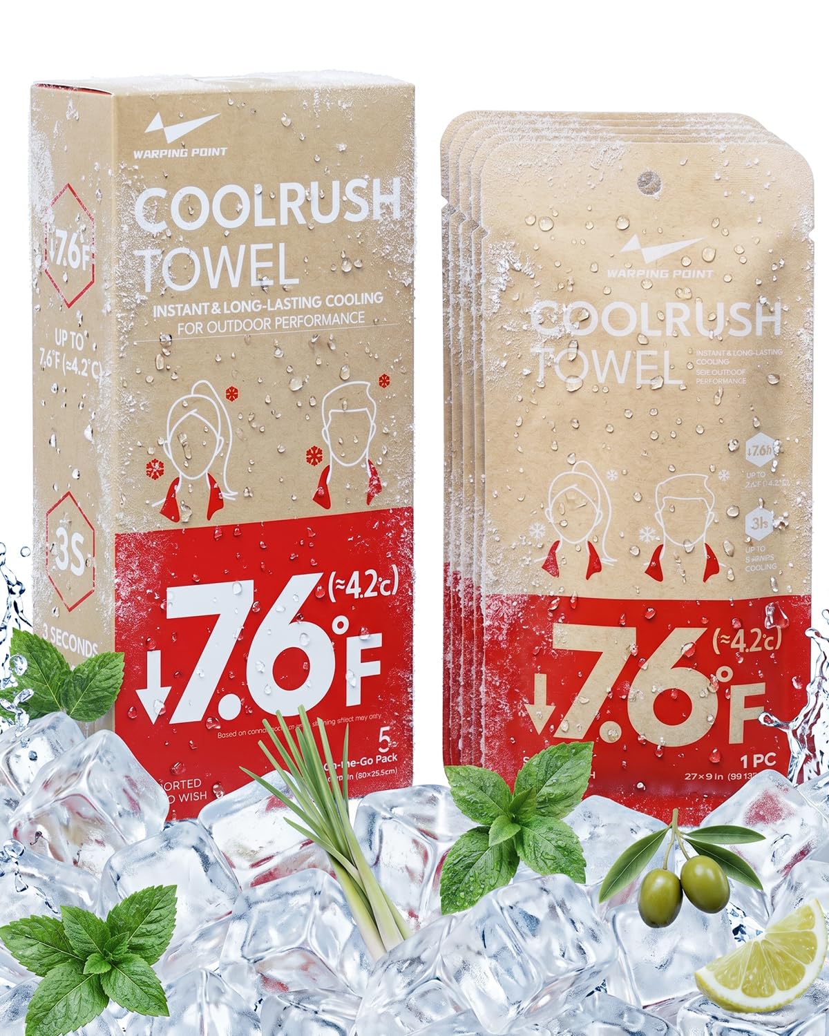 CoolRush Towel for Body–10 Pack Individually Wrapped Cooling Wipes | Instant Cooling Neck Wrap, Alcohol-Free Sweat Cooling Towel for Adults | Reusable, Travel, Gym, Music Festival, Camping Essentials